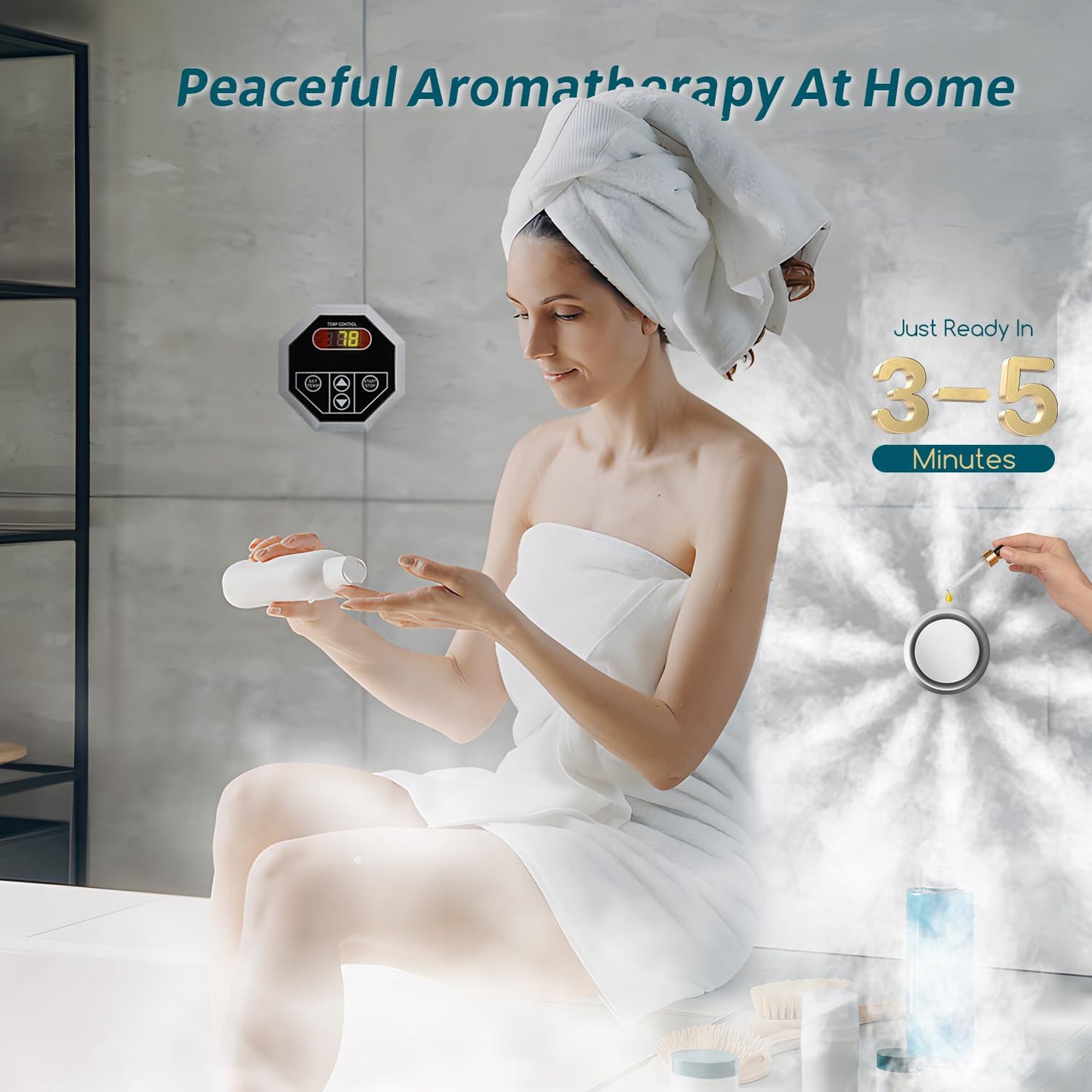 Hapyvergo Steam Shower Generator Kit 9KW for Bath Sauna SPA, Self-draining System, Aromatherapy Steam Head, LED Waterproof Controller 77-131℉ For Home Commercial Use