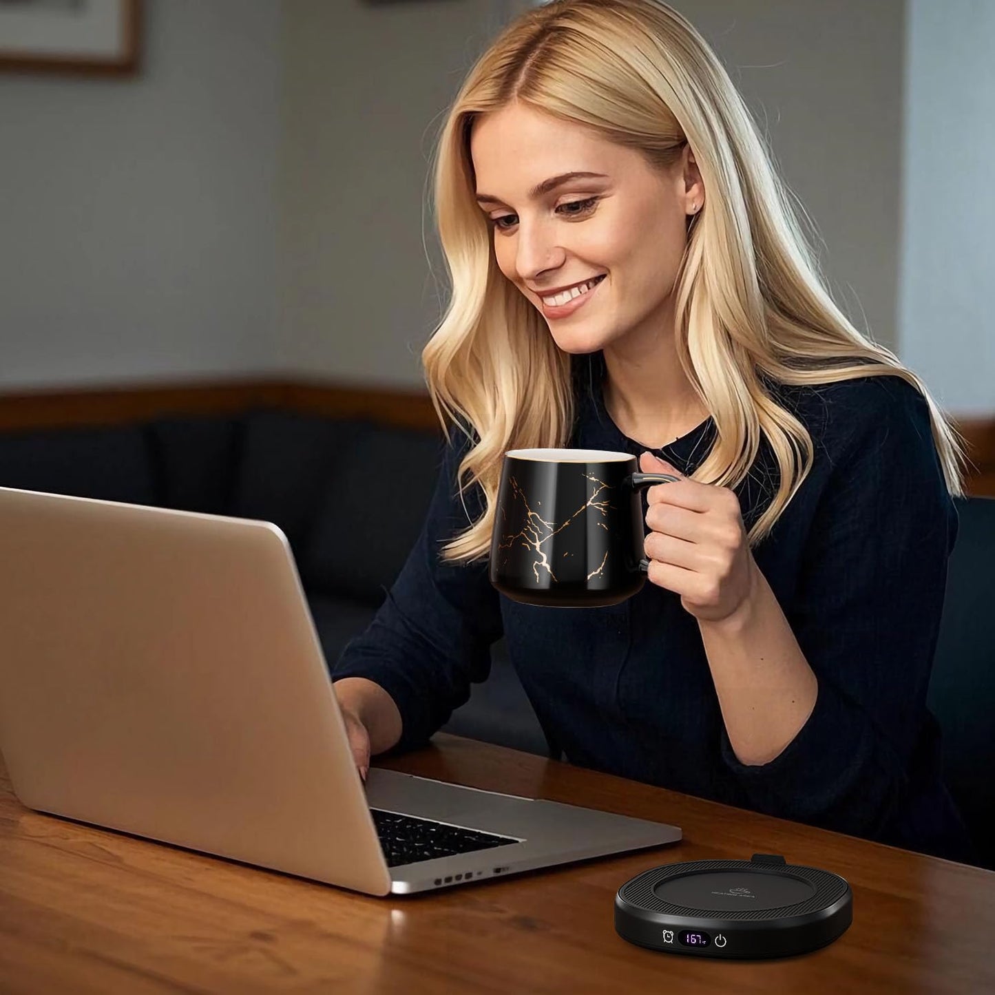 Coffee Mug Warmer & You are Awesome Mug Set, Electric Cup Warmer with Auto Shut Off, 4 Temperature Setting Smart Beverage Warmer, 8-Hours Auto Shut Off (Luxury Marbling Mug)