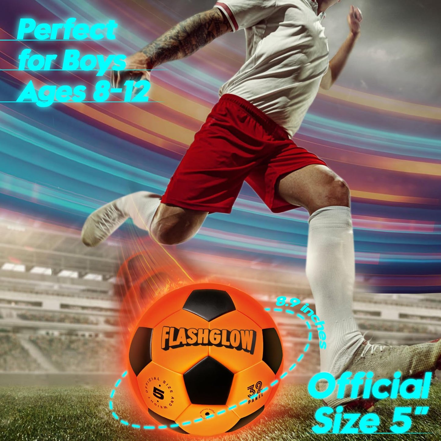 Light Up Soccer Ball Gift For Boys: Glow In The Dark - Toys For Kids & Teens Ages 8-15 - Birthday Christmas Easter Ideas - Outdoor Sports Activity Night Play - 8 9 10 11 12 13 14 15 Years Old Teenager