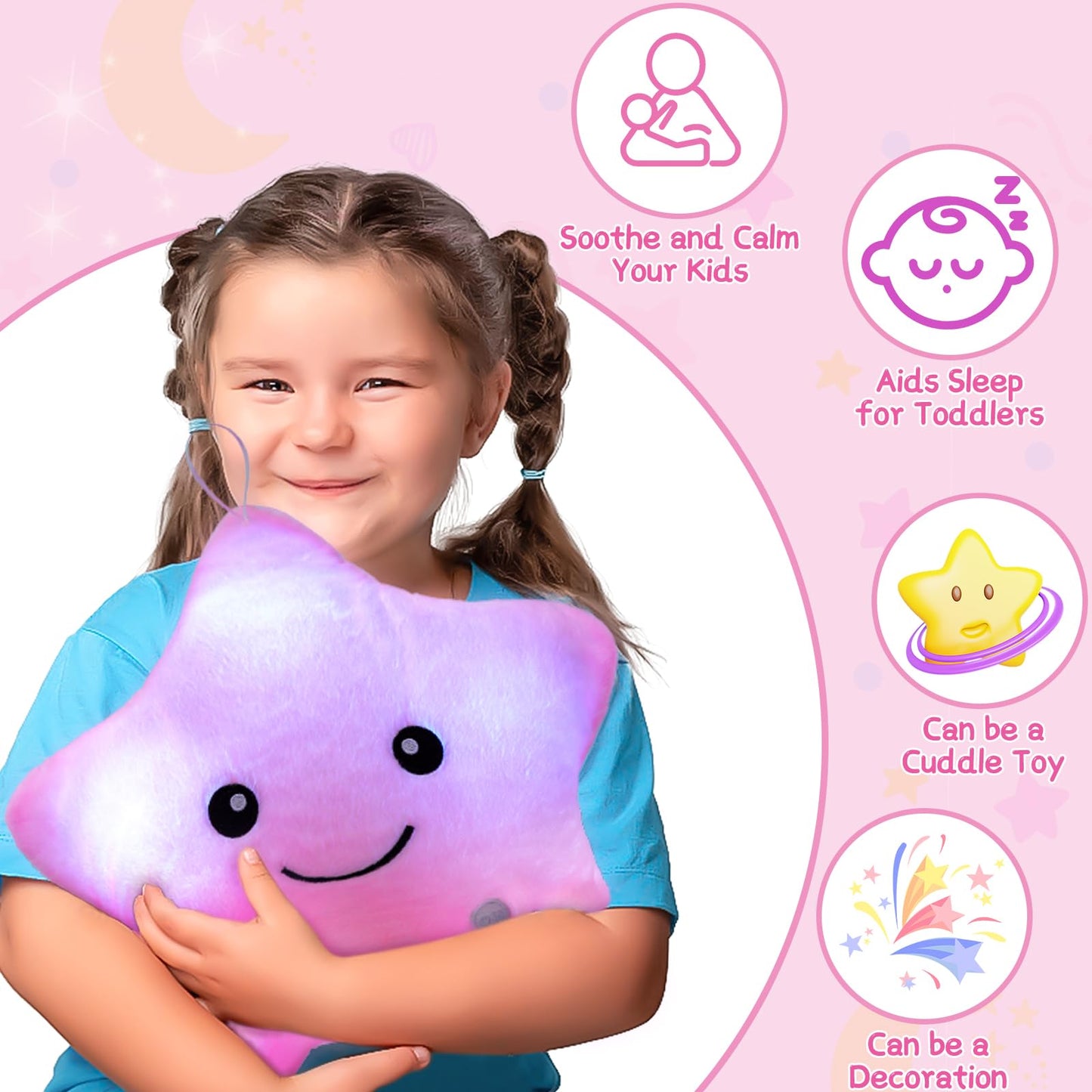 Subao Sensory Toys for Kids with Autism,70" Vast Planet Kids Play Sensory Tent with Lights and 14" Pink Light Up Star Plush Sensory Toddler Pillow,Birthday Xmas Gifts for Boys Girls Ages 3-12