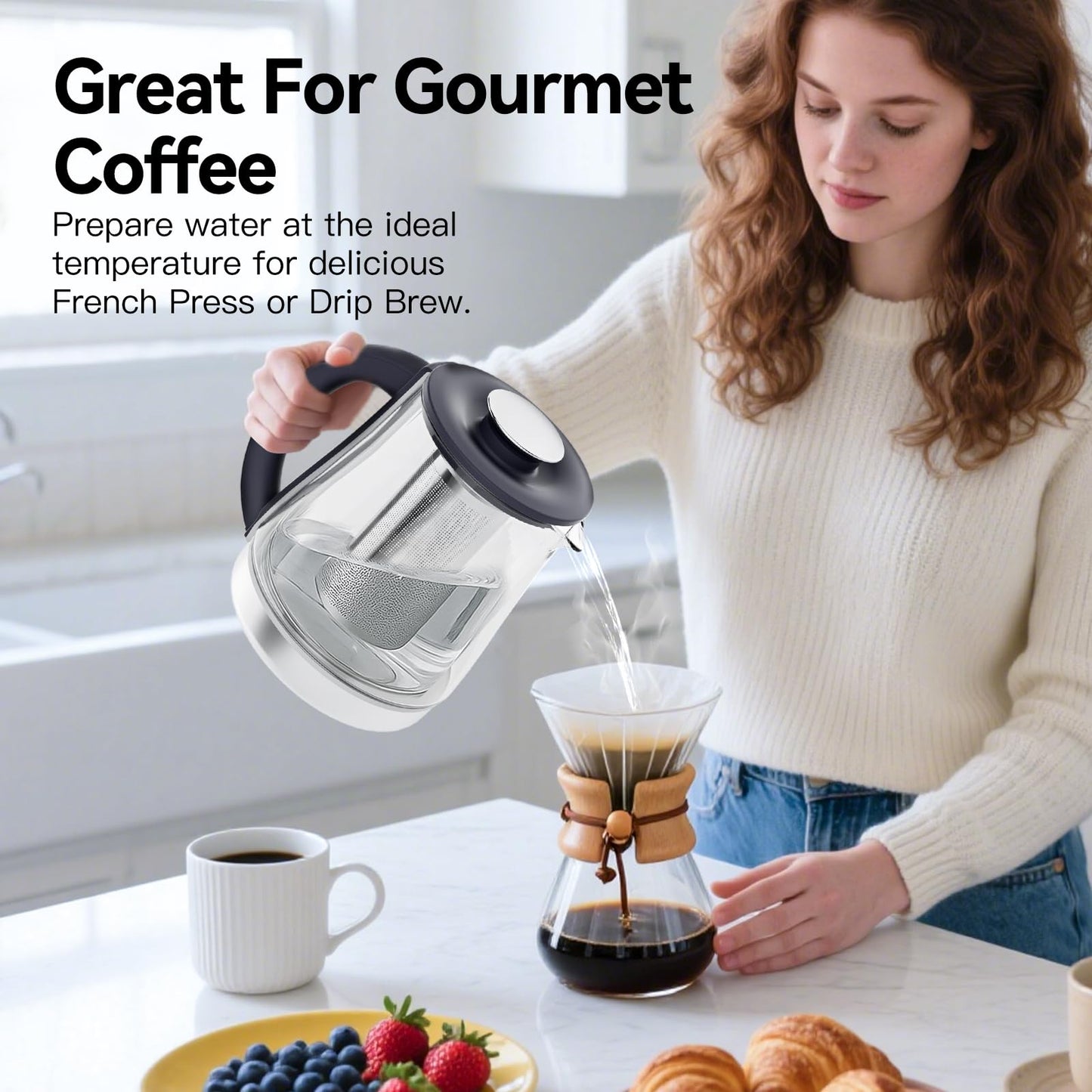 olayks. Electric Kettle With Infuser, 1.5L Electric Tea Kettle With Temperature Control, 1200W Fast heating for Pour Over Coffee, Brew Tea, Boil Hot Water, BPA-Free, Easy to Clean G888B