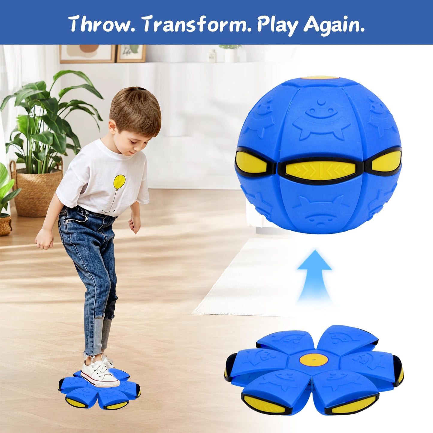 Ageroul 2-in-1 Magic Ball Toy with LED Lights – Bouncing Ball & Flying Saucer Combo, Color-Changing Boomerang Sphere for Outdoor Play, Kids & Family Games (Blue)
