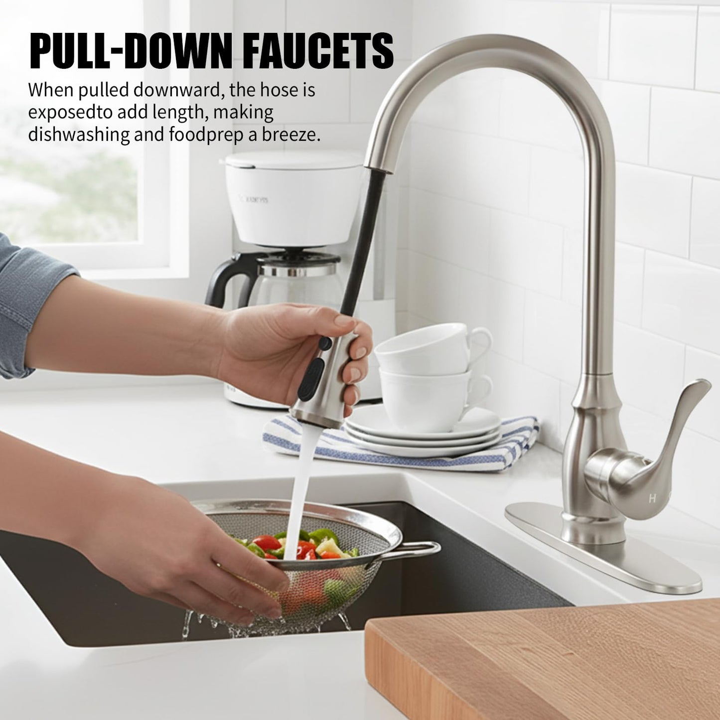 Kitchen Sink Faucet with Pull Down Sprayer, High Arc Single Handle Kitchen Faucet 2-Function 360° Swivel Stainless Steel Sink Faucet with Deck Plate - Matte Black