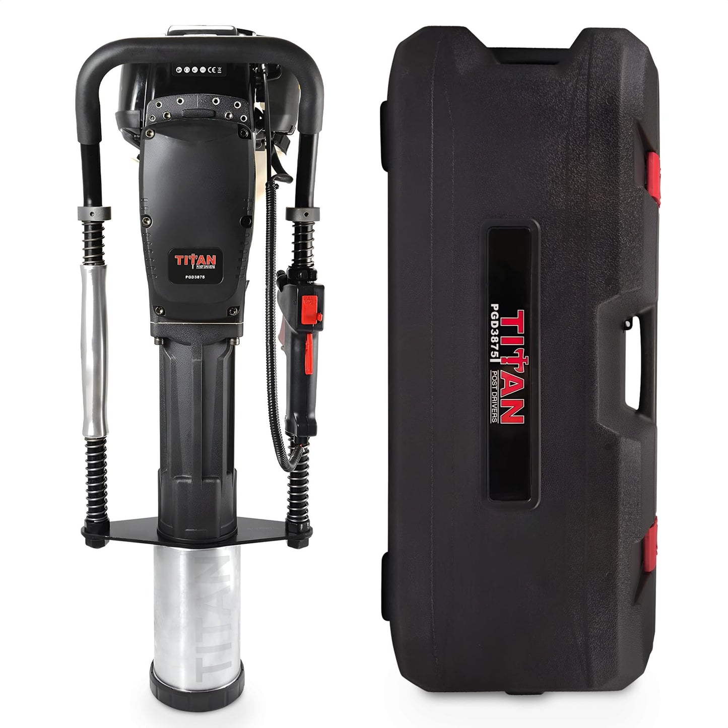 Titan Post Drivers PGD3875 Light-Duty Portable Gas-Powered Driver with 1.3 HP 4-Stroke Engine, 3 7/8" Max Diameter, and 4 Adapter Collars, 50 lbs