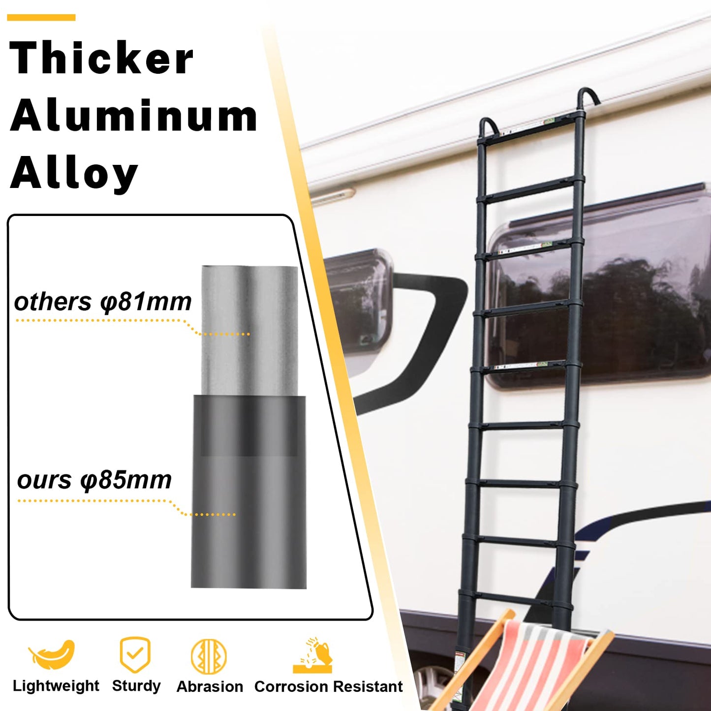 Telescopic Ladder, 20.34FT RIKADE Aluminum Telescoping Ladder with Stable Hook and Non-Slip Feet, Portable Extension Ladder for Household and Outdoor Working 330lb Capacity