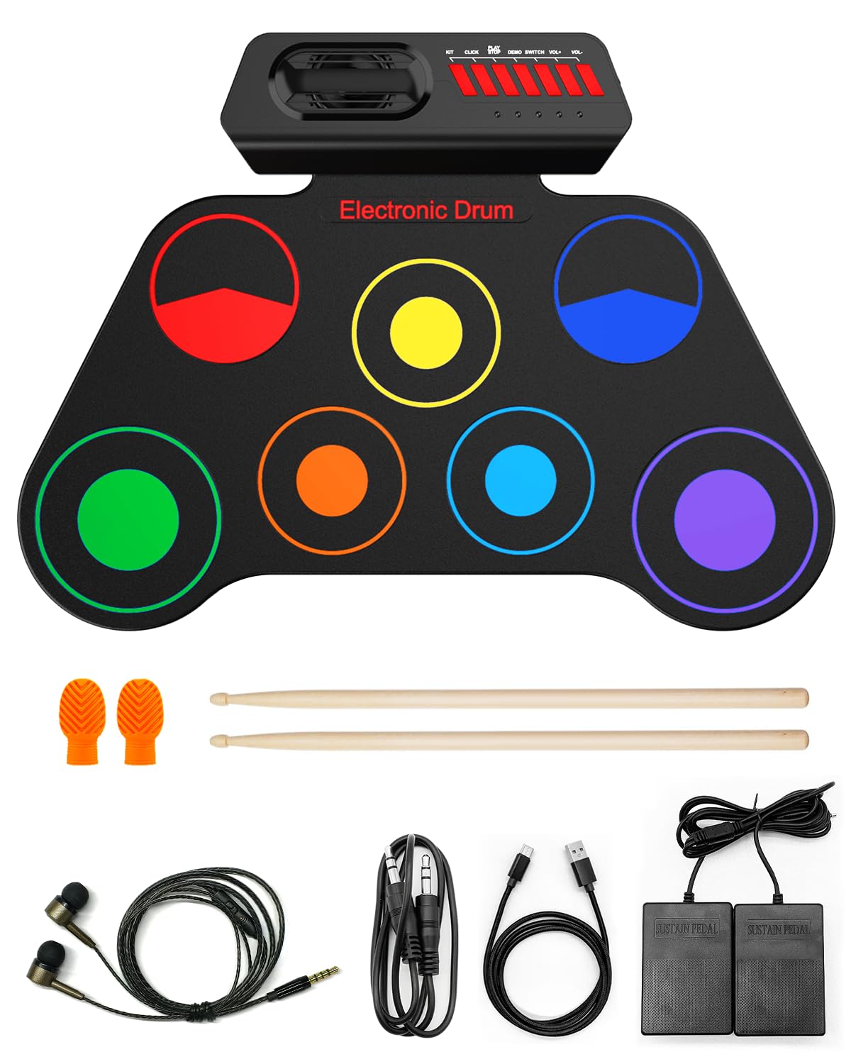 AiJoy Portable Electronic Drum Set for Kids – 7 Pads, Built-in Speaker, Rechargeable Roll-Up Drum Kit with Headphone Mode & Demo Songs – Ideal Xmas Gift for Beginners & Children