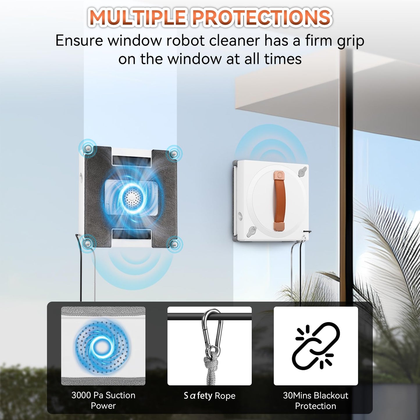 MIXILIN Window Cleaning Robot, 3000Pa Auto Windоw Cleaner Robot with Intelligent Path Planning & Edge Detection, Anti-Drop Prоtection, Dual Spray, Cleaner Tool for Tiles Railing Glass