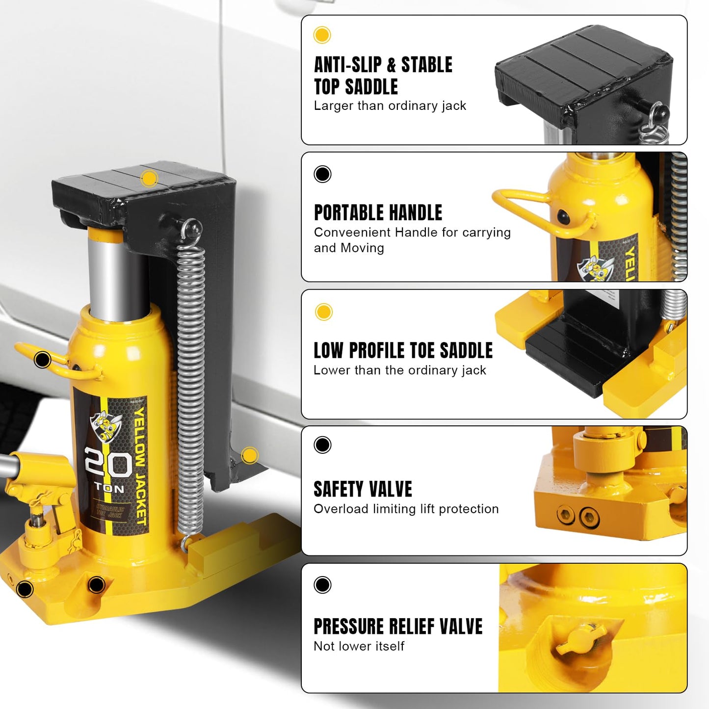 YELLOW JACKET Toe Jack 10 Ton Toe/ 20 Ton Top Capacity Hydraulic Machine Jack Lift,Air Hydraulic Claw Jack for Car Repair,Machinery,Industry Equipment