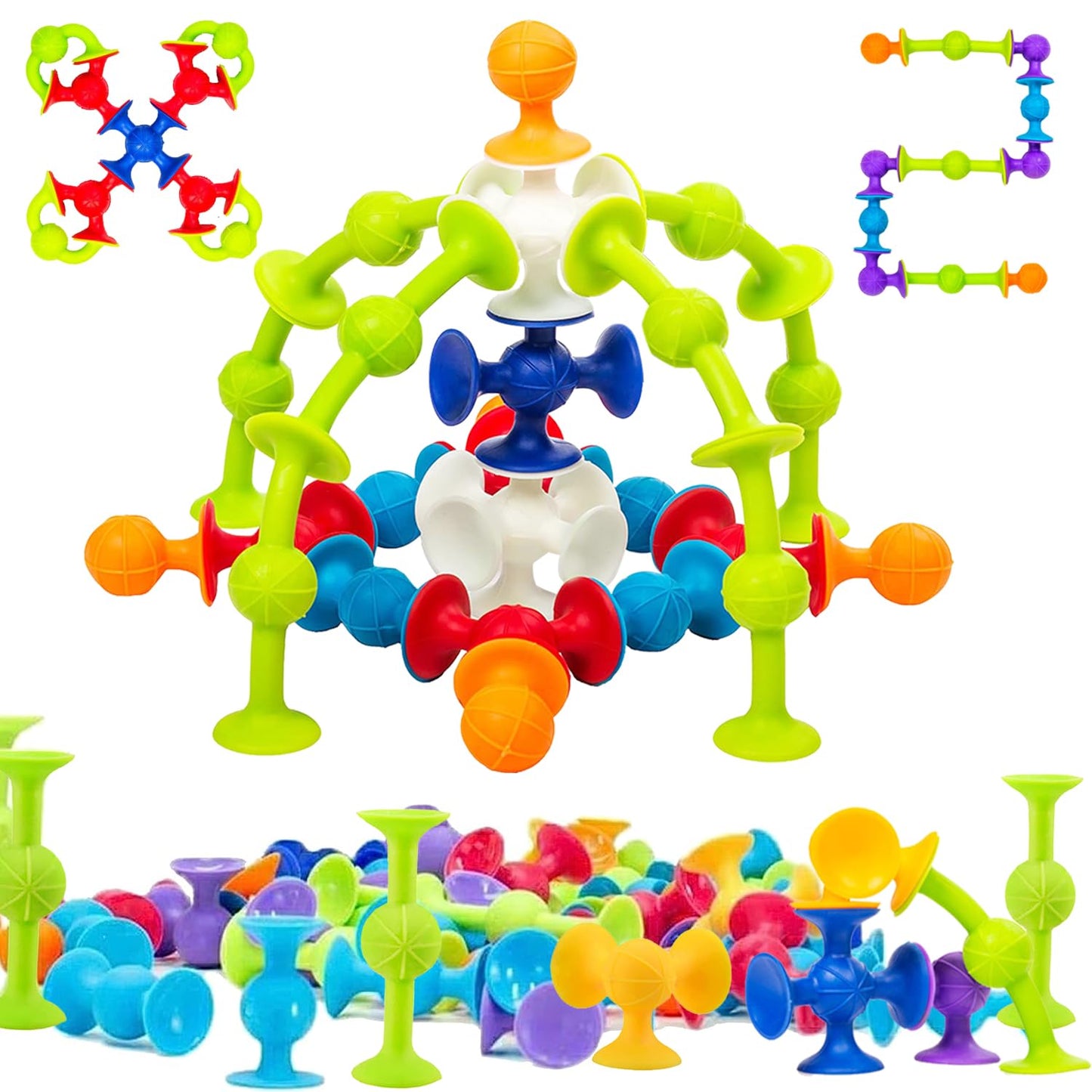48 Piece Suction Cup Toys Construction Set - Silicone Building Blocks DIY Fun Bath Toys for Kids Ages 3+, Travel Essentials for Toddlers , PopDarts Sensory Toys for Autistic Children OT