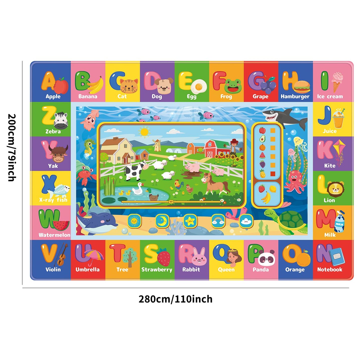 AKASISRUG Baby Play Mat for Floor, Kids Rug Playmat Baby Crawling Mats Educational Tummy Time Mat Soft ABC Play Mats for Toddlers Infants Kids Rug for Playroom Classroom(110.2X78.7 INCH, Style1)