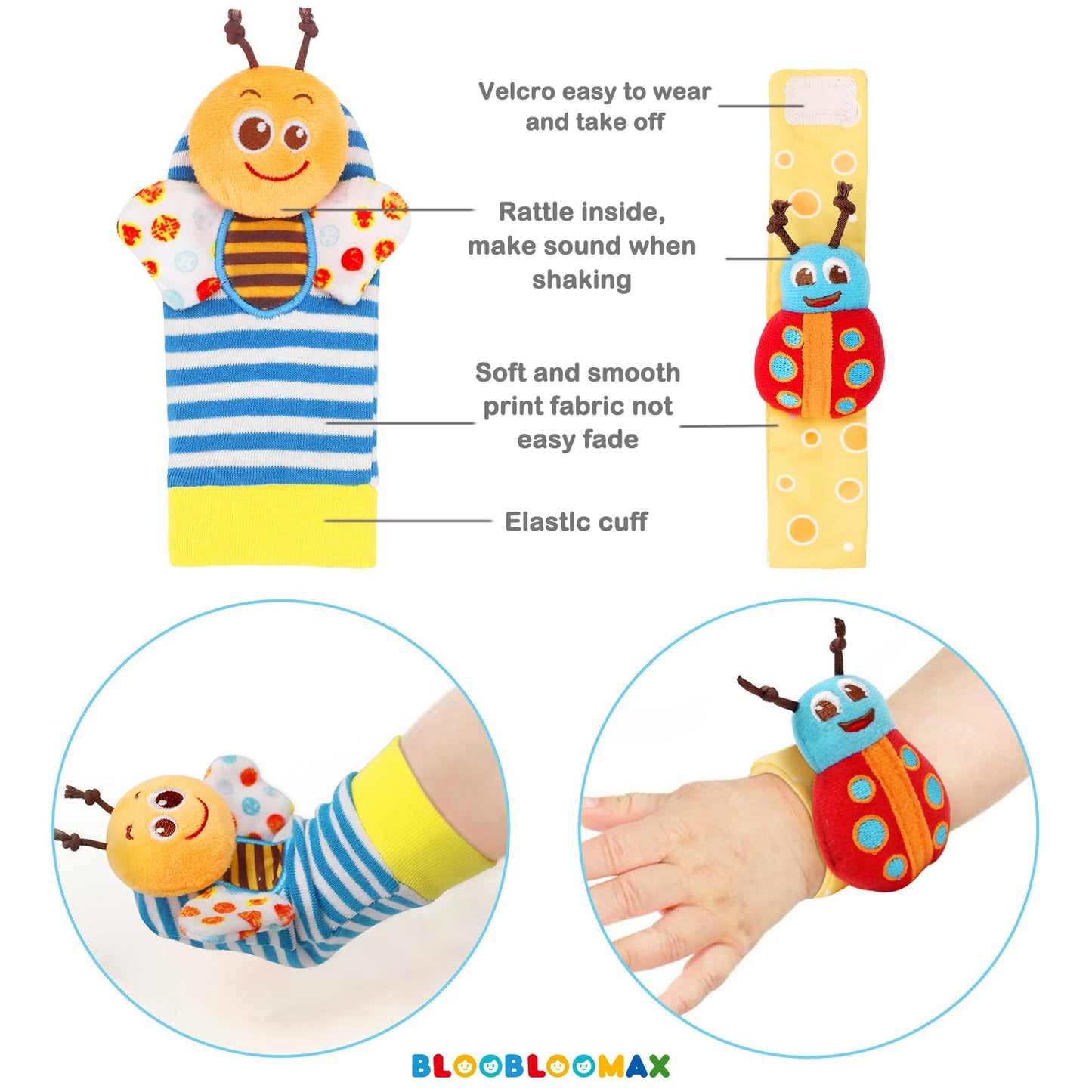 Bloobloomax Wrist Rattle Socks and Foot Finder Set, Infant Girl Boy Toys for Babies 0-36 Months, Newborn Hand & Foot Toys for 0 to 3 Years, Baby Shower Gifts Set (Dark Blue Gift Box)