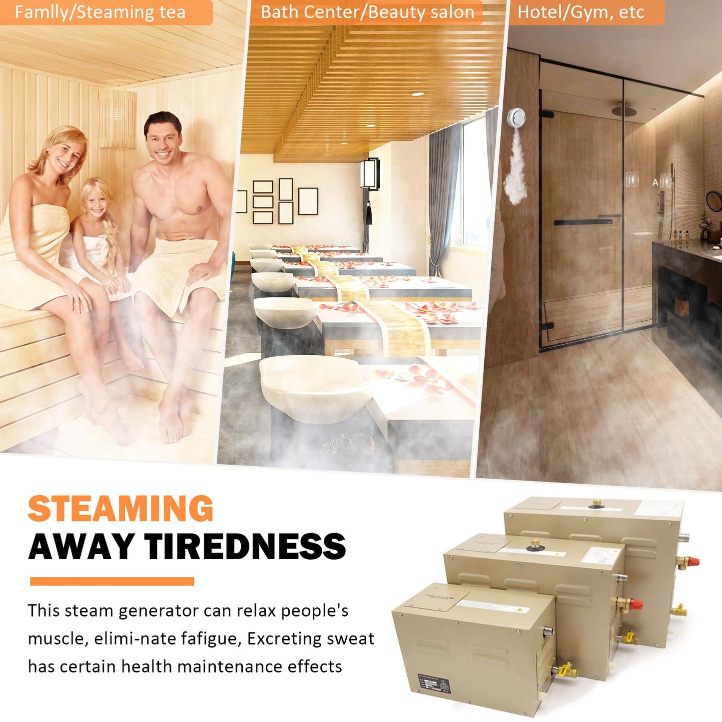 TONGTONGFA,Steam shower generator,18kw Household-Commercial,Steam shower generator kit,with self-draining system,Temperature adjustable 95-131°F,Applicable space 560～735ft3(18KW)