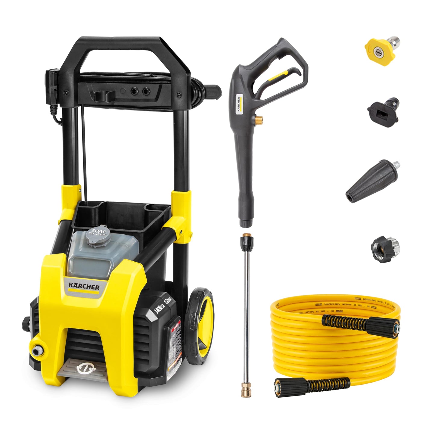 Kärcher Electric Pressure Washer K1800PS, CETA Certified, 3 Spray Nozzles, Detergent Tank, for Cars, Driveways, Siding, Patios, 1.2 GPM