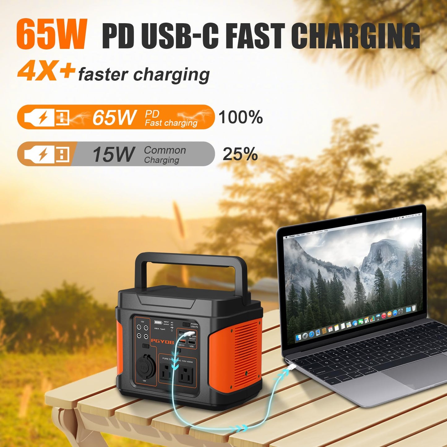 PGYOB 400W Portable Power Station, 296Wh Outdoor Solar Generator Backup Ternary Battery Pure Sine Wave Power Pack with AC/DC Outlet, PD 65W USB-C Outlet for Home, Camping, RV, Blackout, CPAP