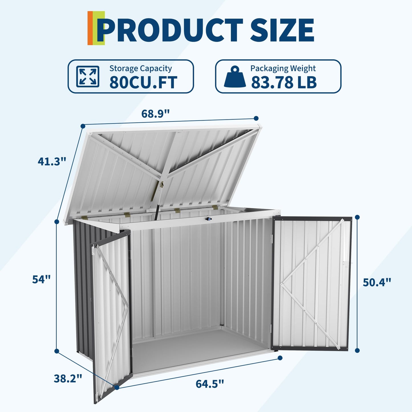 GarveeLife Outdoor Storage Shed, 80 Cu.Ft Outdoor Trash Can Storage Box with Lockable Door&Sloped Roof,Cabinet with Multi-Use Rust Prevention Galvanized Steel Enclosure for Yard, Garden, Patio