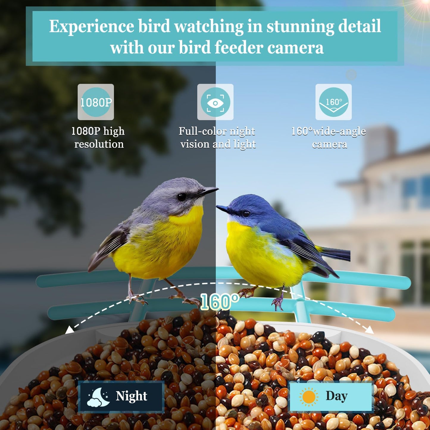 oCuZen Smart Bird Feeder Camera, Outdoor Bird Watching Camera, Auto Capture Bird & Motion Detection, Gift for Bird Lover, Blue