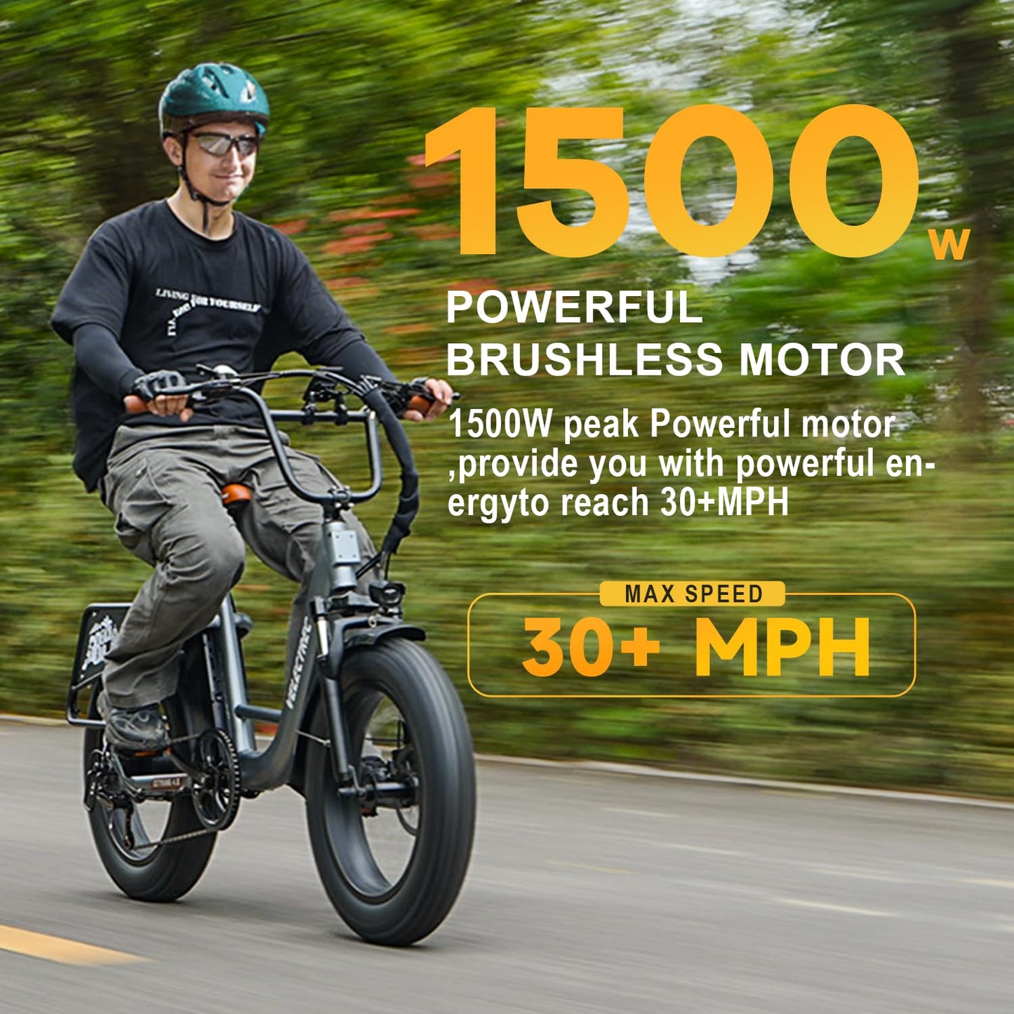 EUY 1500W Peak Electric Bike for Adults, 48V 20Ah Removable Battery Max Range 70Miles & 30MPH Electric Bicycle, 20''×4.0" Fat Tire Ebike,Commute Mountain ebikes, Fast e-Bike