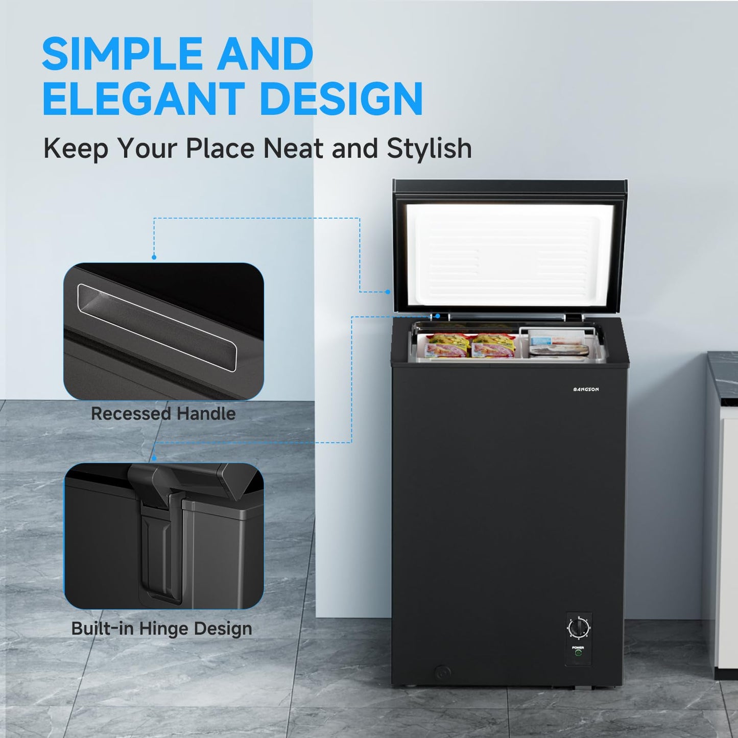 BANGSON 3.5 Cu.Ft Chest Freezer, Compact Deep Freezer with Removable Basket, Adjustable Thermostat, Energy-Saving, Quiet Mini Freezer for Home/Dorm/Apartment/Garage,Black