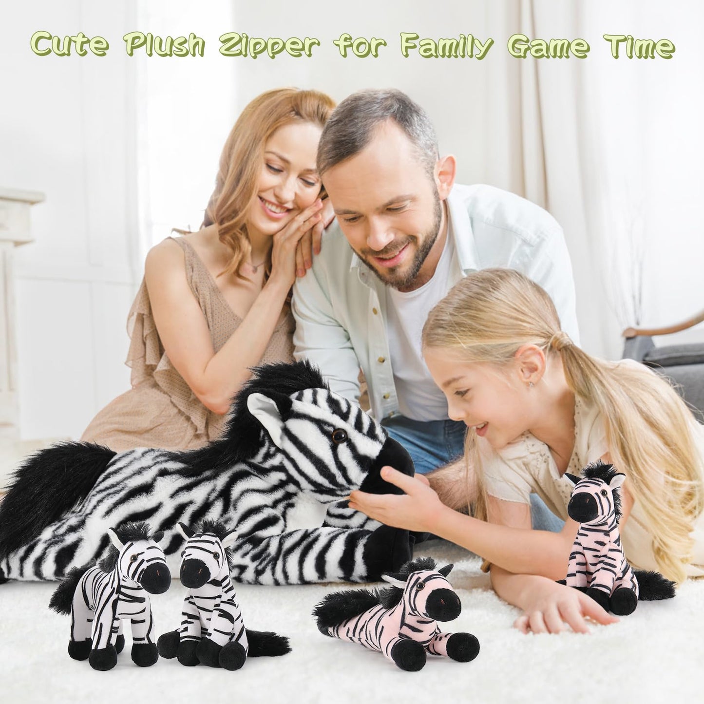 Tezituor 5pcs Wildlife Zebra Stuffed Animals Set, 25 inch Realistic Stuffed Zebra with Babies for Boys Girls, Large Pinto Plushies Pillow Toy for Brithday Gift Decoration