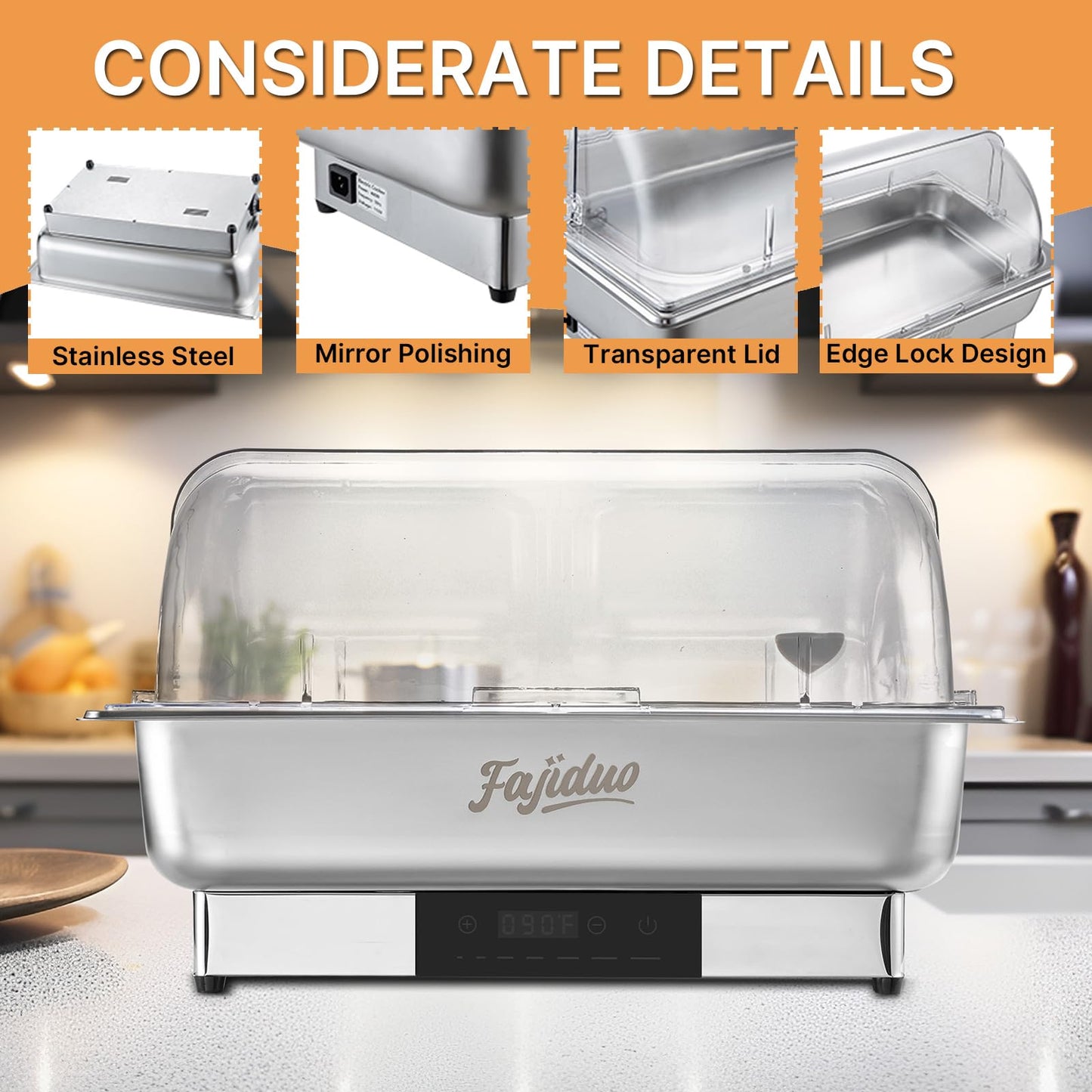 Electric Chafing Dish, 9QT Buffet Servers and Warmers, Stainless Steel Chaffing Dishes with Temperature Control Display, Commercial Food Warmers for for Parties, Catering, Buffets
