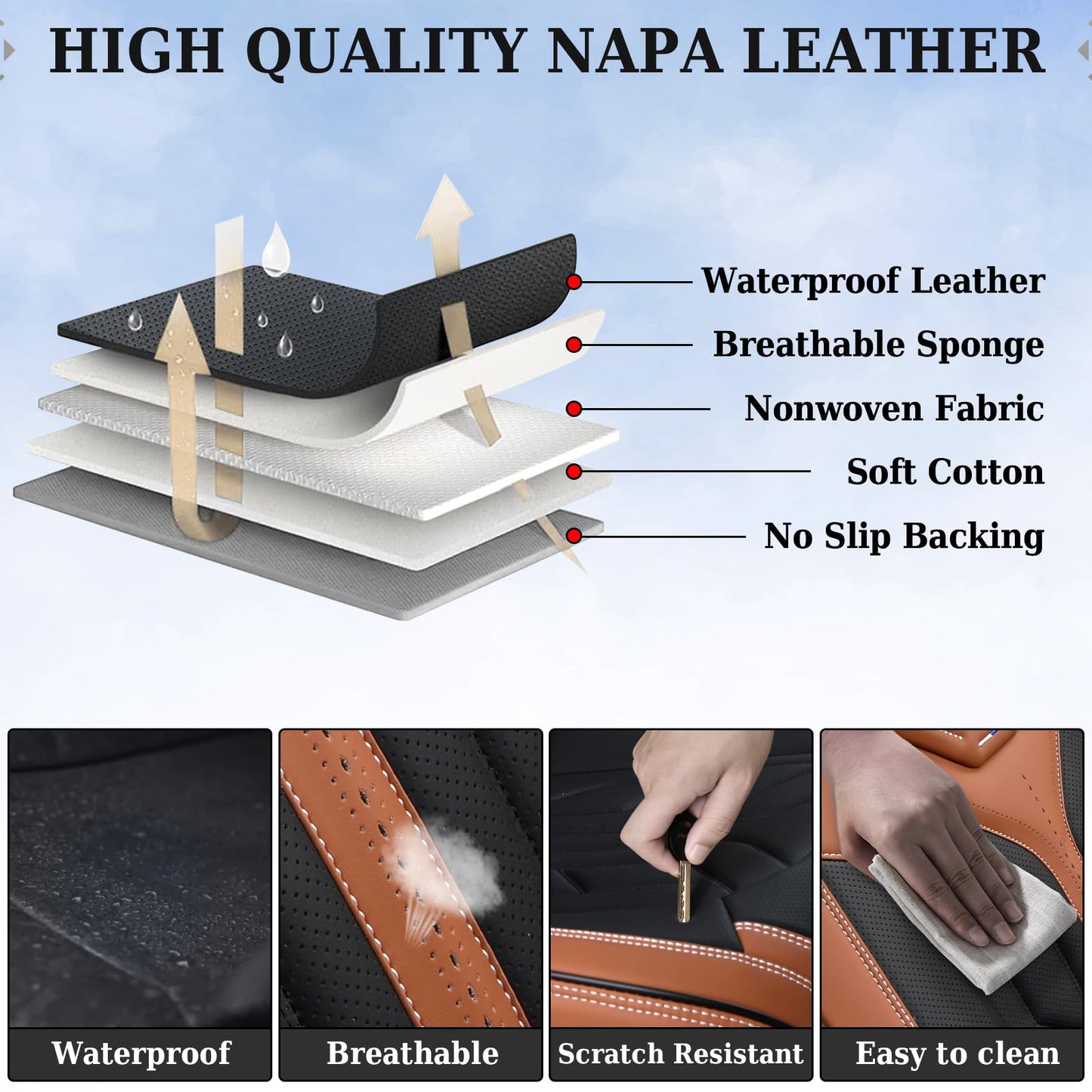 Coverado Seat Covers, Car Seat Covers Full Set, Leather Seat Covers for Cars, Automotive Seat Covers Car Seat Protector Car Accessories Fit for Most Sedans SUV Pick-up Truck(Black&Brown)