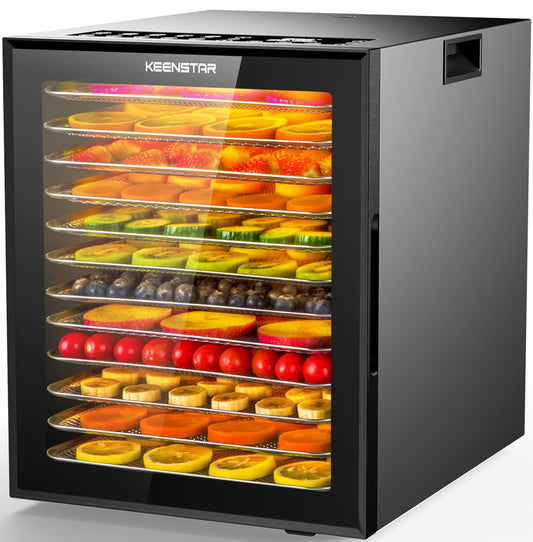 Food Dehydrator for Jerky, 12 Stainless Steel Trays, 10 Presets, 165℉ Temperature Control, 48H Timer, 850W Dryer Machine for Dog Treats, Herb, Veggies, Meat, Fruit