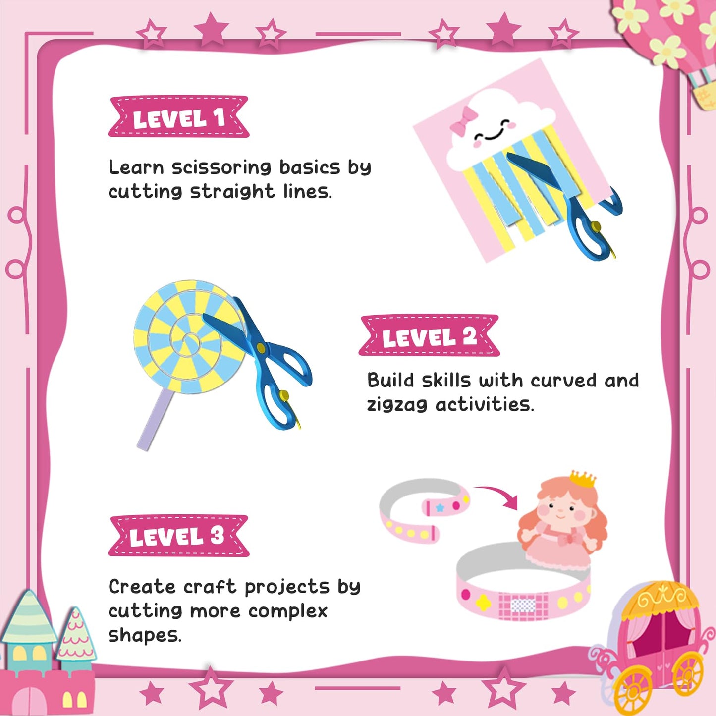 YoPoll Scissor Skills Activity Book for Kids, Toddler Arts and Crafts Kit with 2 Safety Scissors, Preschool Learning Toy for Fine Motor Skills and Creative Cutting Practice, Fun Gift for Boys & Girls