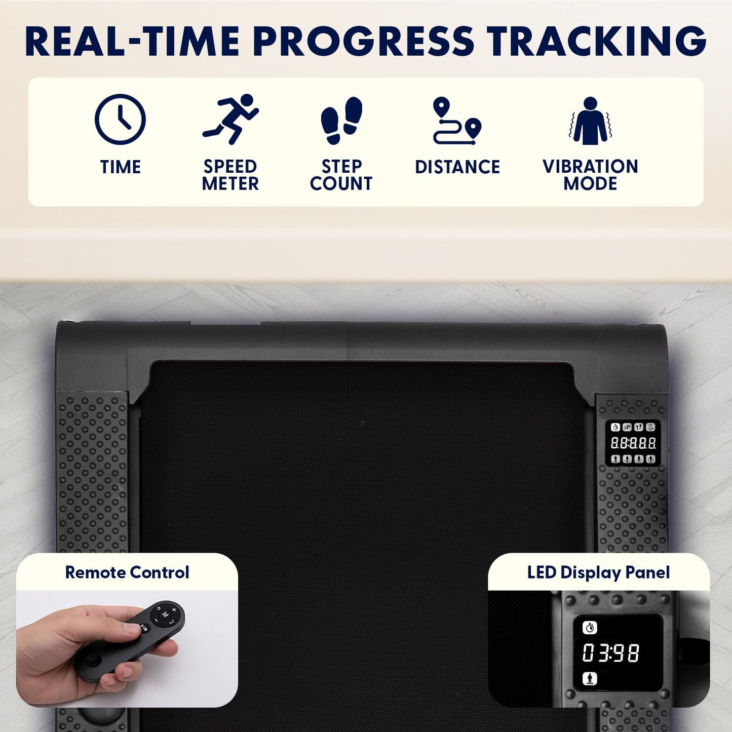 Squatz 2-in-1 Walking Pad Treadmill with Vibration Plates, Compact Under Desk Walking Pad with Remote Control, LED Display, Non-Slip Belt, Quiet 1.0HP Motor for Home or Office Workout (Black)