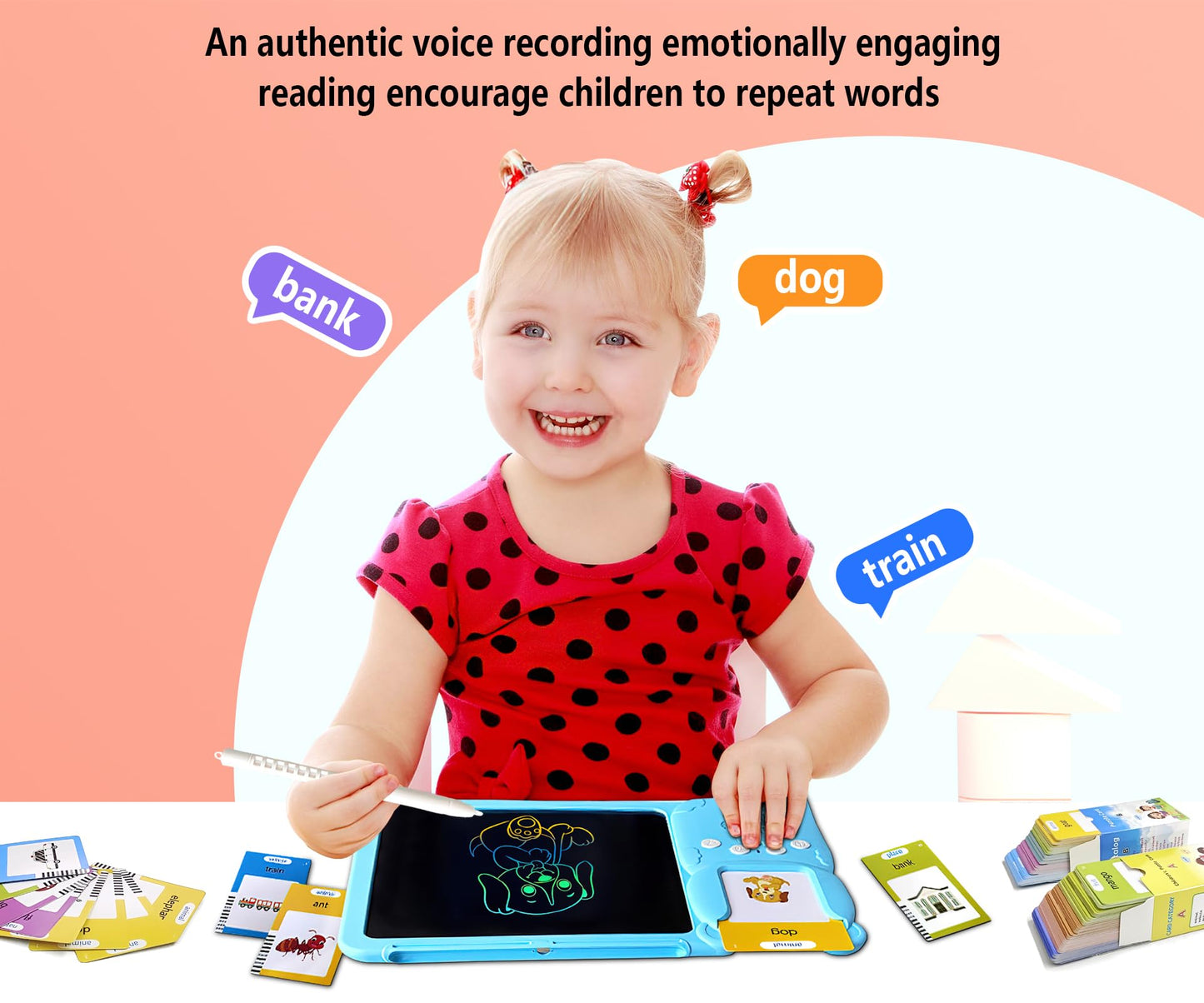Rylai Toddler Toys Talking Flash Cards, Kindergarten Learning Resources 510 Sight Words with Drawing Tablet for Speaking Doodling, Sensory Toys for Kids with Autism, Boys Girls 2 3 4 5 6, Blue