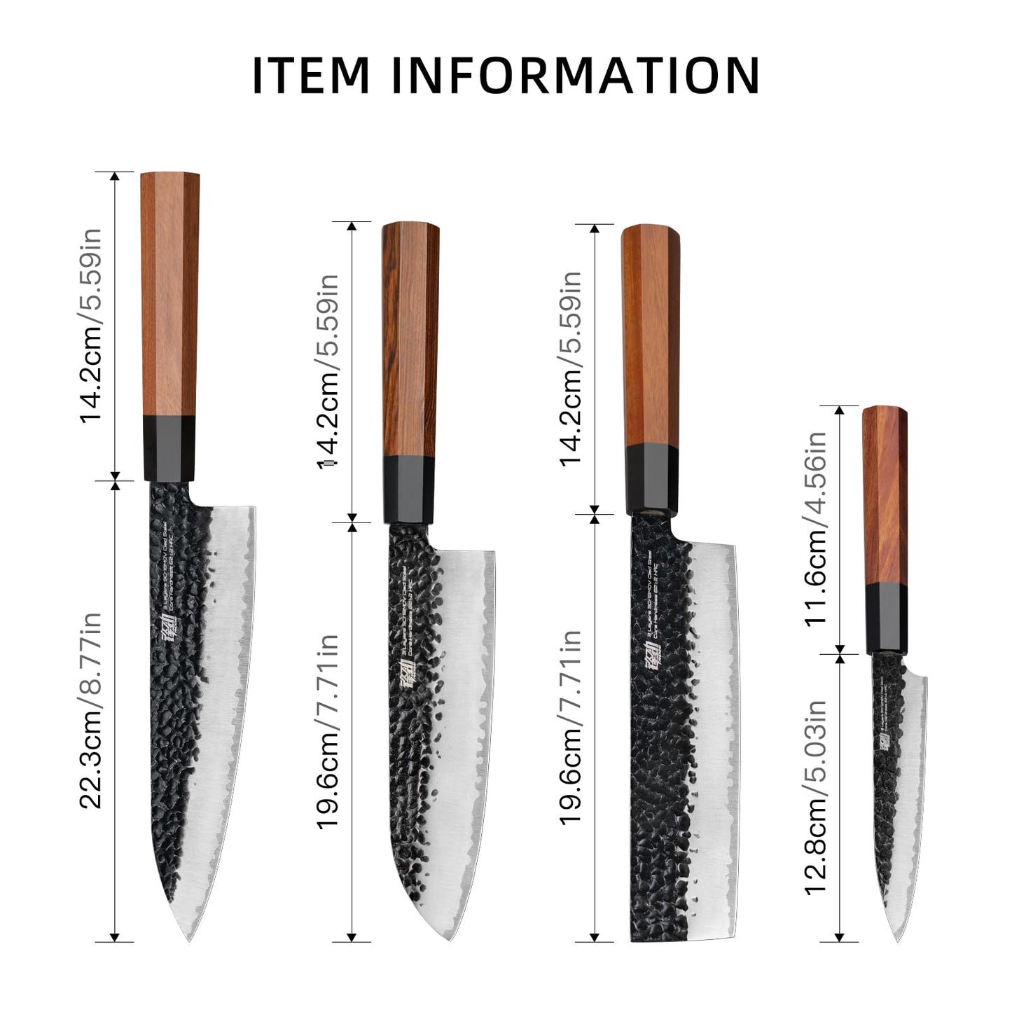 FINDKING Dynasty Series 4PCS Kitchen Knife Set, Professional Japanese Chef Knife Set, 9Cr18MoV High Carbon Steel Blade, African Rosewood Octagonal Handle, for Meat, Fruits, Vegetables