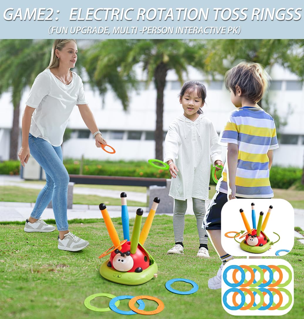 Pobaiyi 3 in 1 Musical Jump, Toss Ring Game and Stomping Launch Rocket Launcher for Kids Outdoor Toys with Remote Control, Indoor Outside Toy for Kids Ages 4-8 Toys for Ages 5-7 8-13 Birthday Gifts