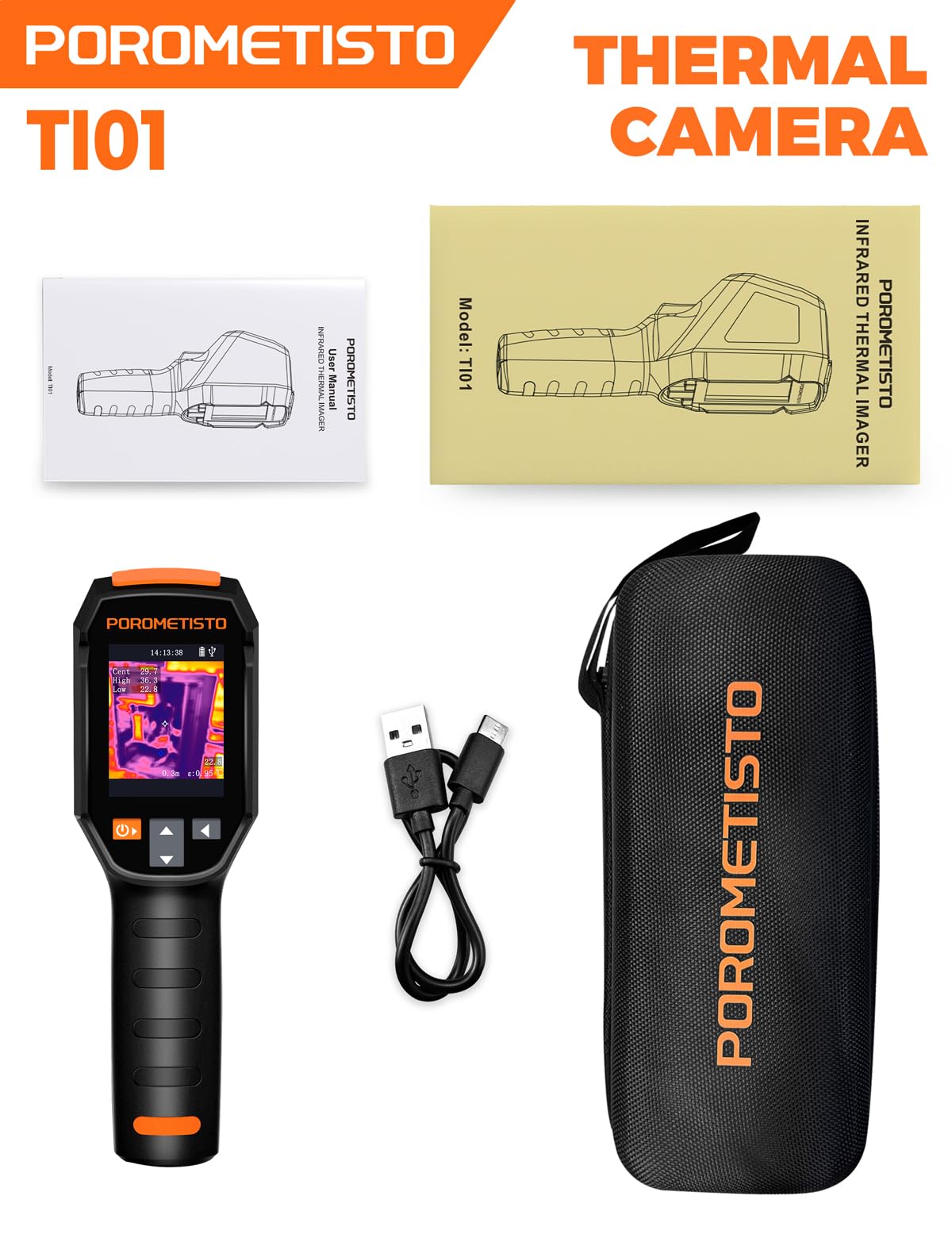 POROMETISTO Ti01 Thermal Camera,240x240 IR Resolution Thermal Imaging Camera,-4°F-1022°F,15 Available Colors Thermal Imager,Display Resolution 320x240 Infrared Camera,Infrared Camera,25Hz,IP54