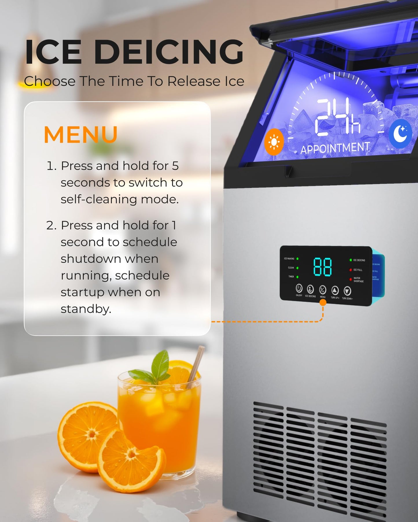 Quyndor Commercial Ice Maker Machine 120LBS/Day, Undercounter Ice Makers30LBS Storage Bin and 45 Ice Trays, Icemaker Machine Double Water Inlet with Water Line, Ice Scoop