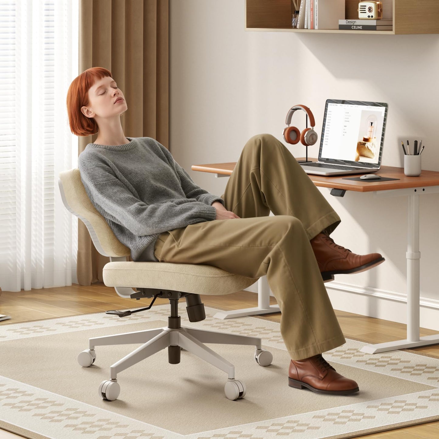 Newtral Freedom-X Criss Cross Chair with Wheels- Multi-Position Cross Legged Office Chair with Laptop Tray, Adjustable Ergonomic Kneeling Chair for Work from Home