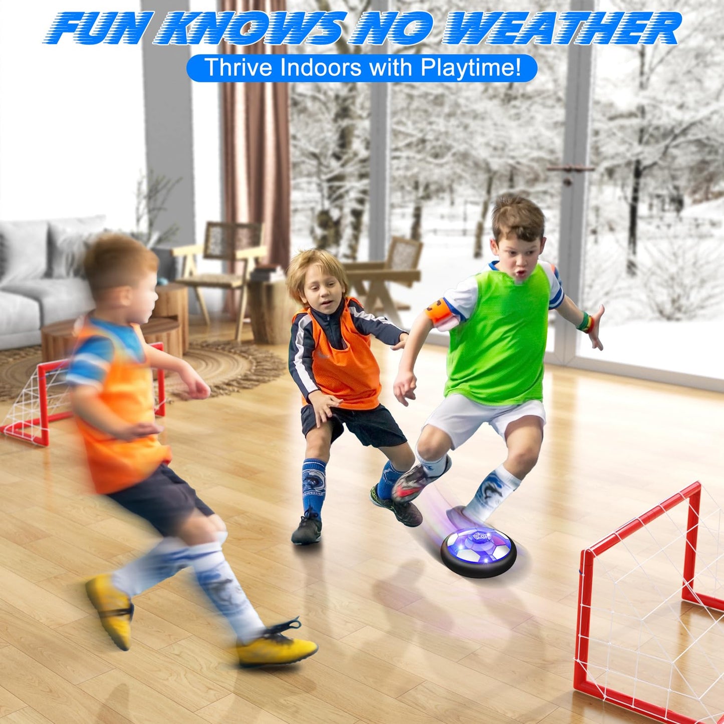 Ancesfun Kids Toys Hover Soccer Ball (Set of 2) with LED Lights and Foam Bumper for Age 3 4 5 6 7 8-16 Year Old Boys Girls, Rechargeable Air Powered Hover Balls with 2 Goals for Indoor Outdoor Game