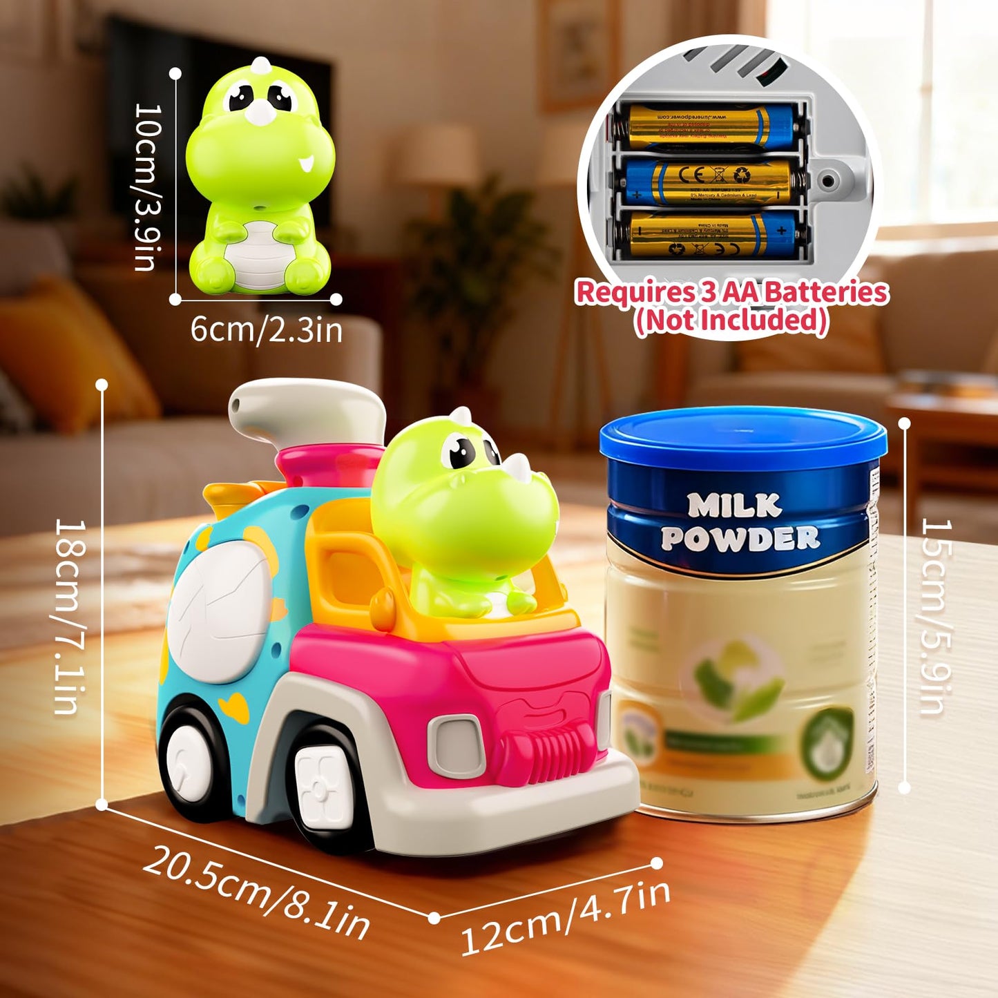 P&C Dinosaur Truck Toys for 1 2 3 Year Old Boys Girls, 18-36 Months Baby Toy with Music & Lights, Montessori Learning Toy for Crawling Walking, Educational Push Car for Toddlers, Birthday Gift