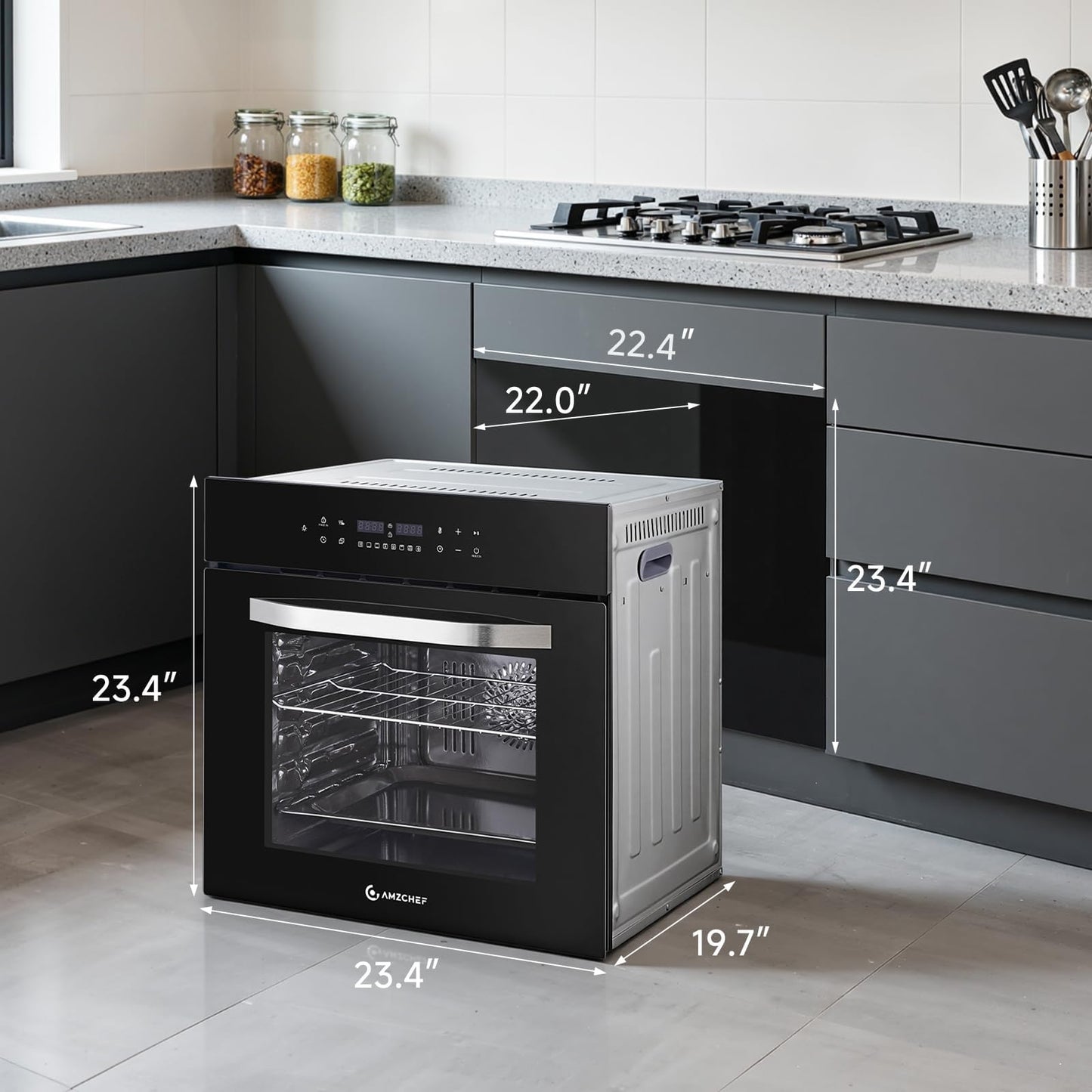 AMZCHEF Wall Ovens 24 inch Electric: 2800w Single Wall Oven with 8 Cooking Modes, 2.72 Cu.Ft. Electric Wall Oven, Convection Oven with Touch Control, Black