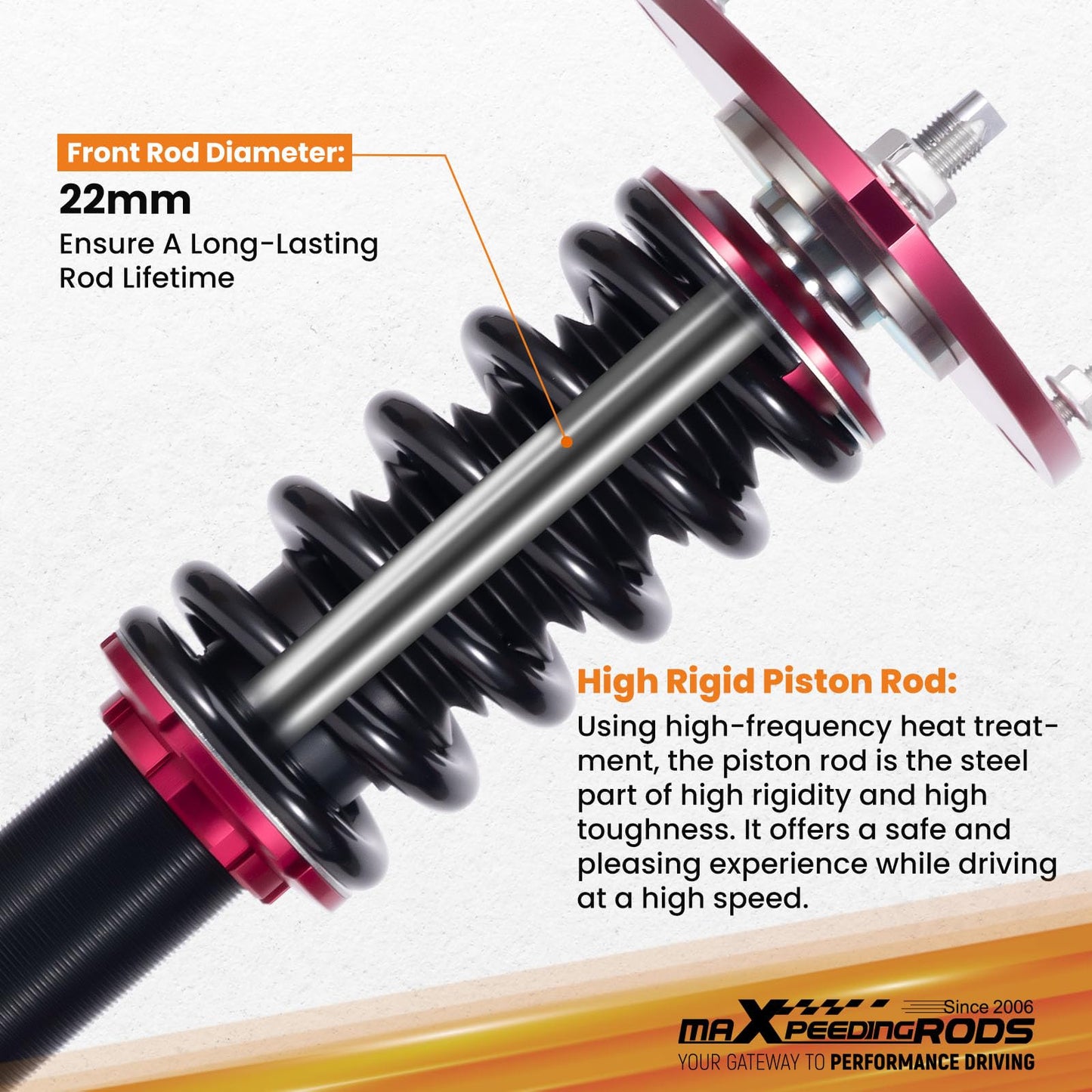 maXpeedingrods Coilovers for Subaru WRX 2015-2021, for WRX STI 2015-2021, Height Adjustable Full Coilover, Suspension Kit, Preset Damping Shock Absorber Struts, Lowering Kit Red