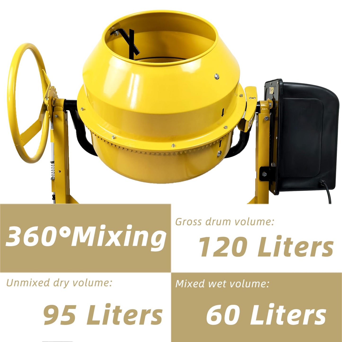 HIGOSPRO Portable 4.2 Cu Ft Concrete Cement Mixer, 3/5 Hp Electric Mixer Machine with Wheel & 120L Freestanding Barrow Machine, Portable Cement Mixing Machine for Stucco, Mortar Seeds