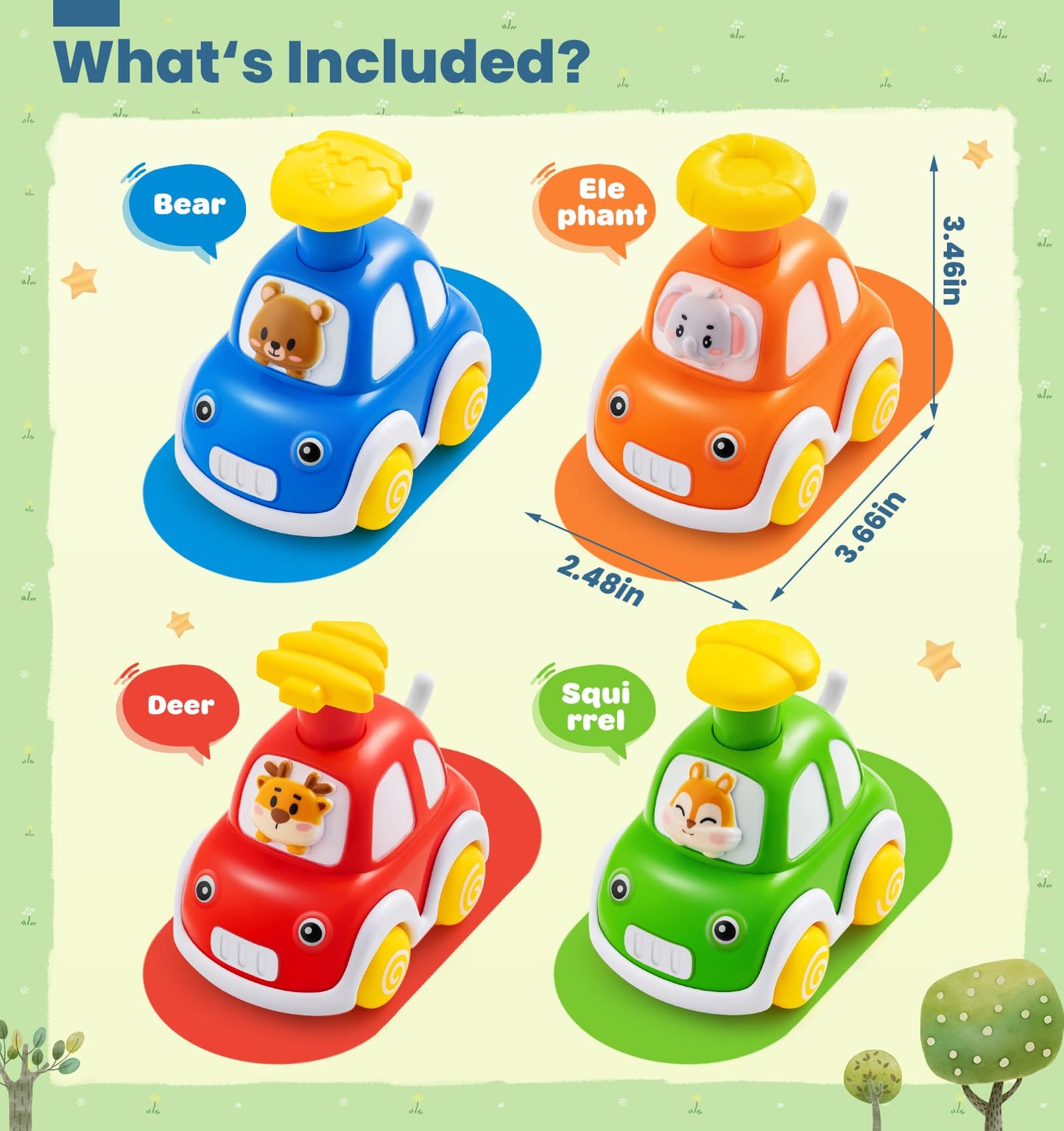 TooyBing Press and Go Car Toys for Toddlers 1-3, 4 Pack Animal Baby Car Toys for 1 2 Year Old Boy, Push Go Friction Vehicle Toys for Infants 12-18 Months, One First Birthday Gifts for Boys Girls