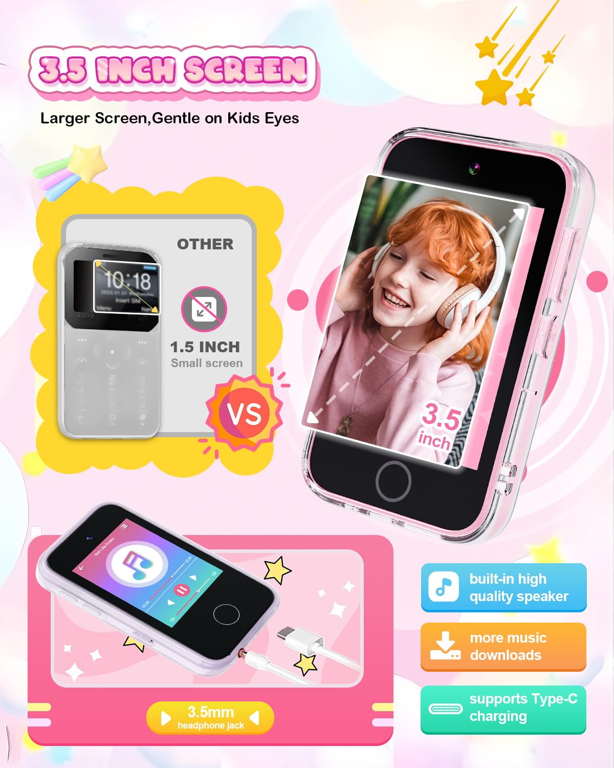 Kids Smart Phone for Girls, 3.5'' Touchscreen Kid Phones Toys for Girls 3 4 5 6 7 8 Years Old, Christmas Birthday Gift for Ages 3-8, Toddler Phone with Dual Camera, Music Player, Game, Habit Tracker