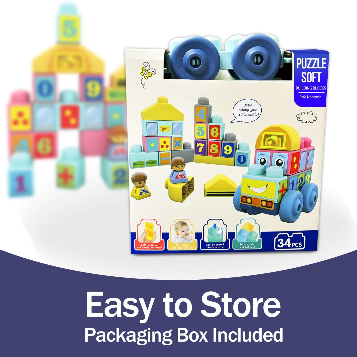 ROHSCE Baby Blocks 6 to 12 Months Kids Building Blocks Colorful Soft Blocks for Toddlers, Large Creative Stacking Blocks, STEM Soft Blocks for Baby 34 PCS, Toddler Stacking Toy Gifts