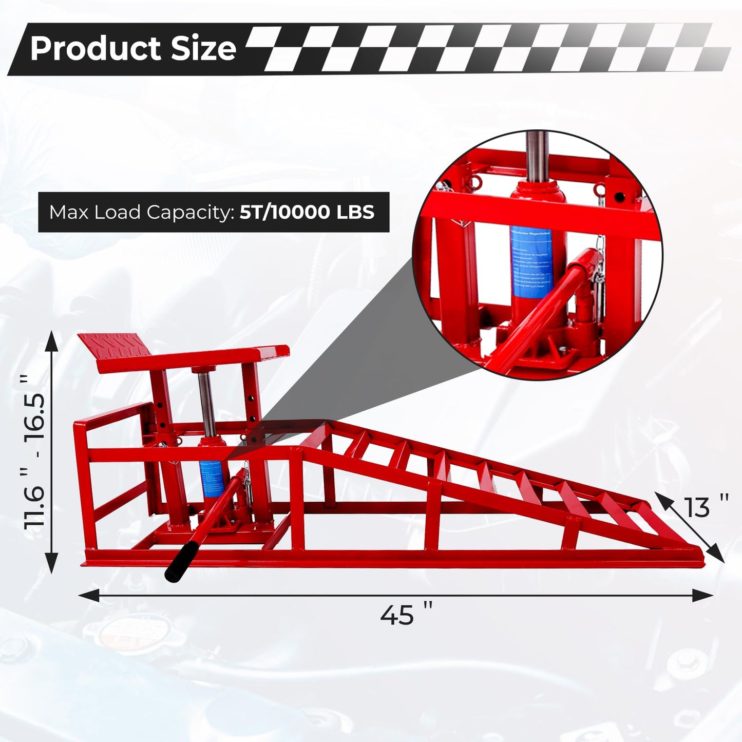 Rovibek 2 Pack Hydraulic Car Ramps 5t 11000lbs, Car Lift Service Ramps, Heavy Duty Steel Cars Lift Ramp Height 11.6"-16.5", High Lift Auto Ramp for Changing Oil for Maintenance, Red