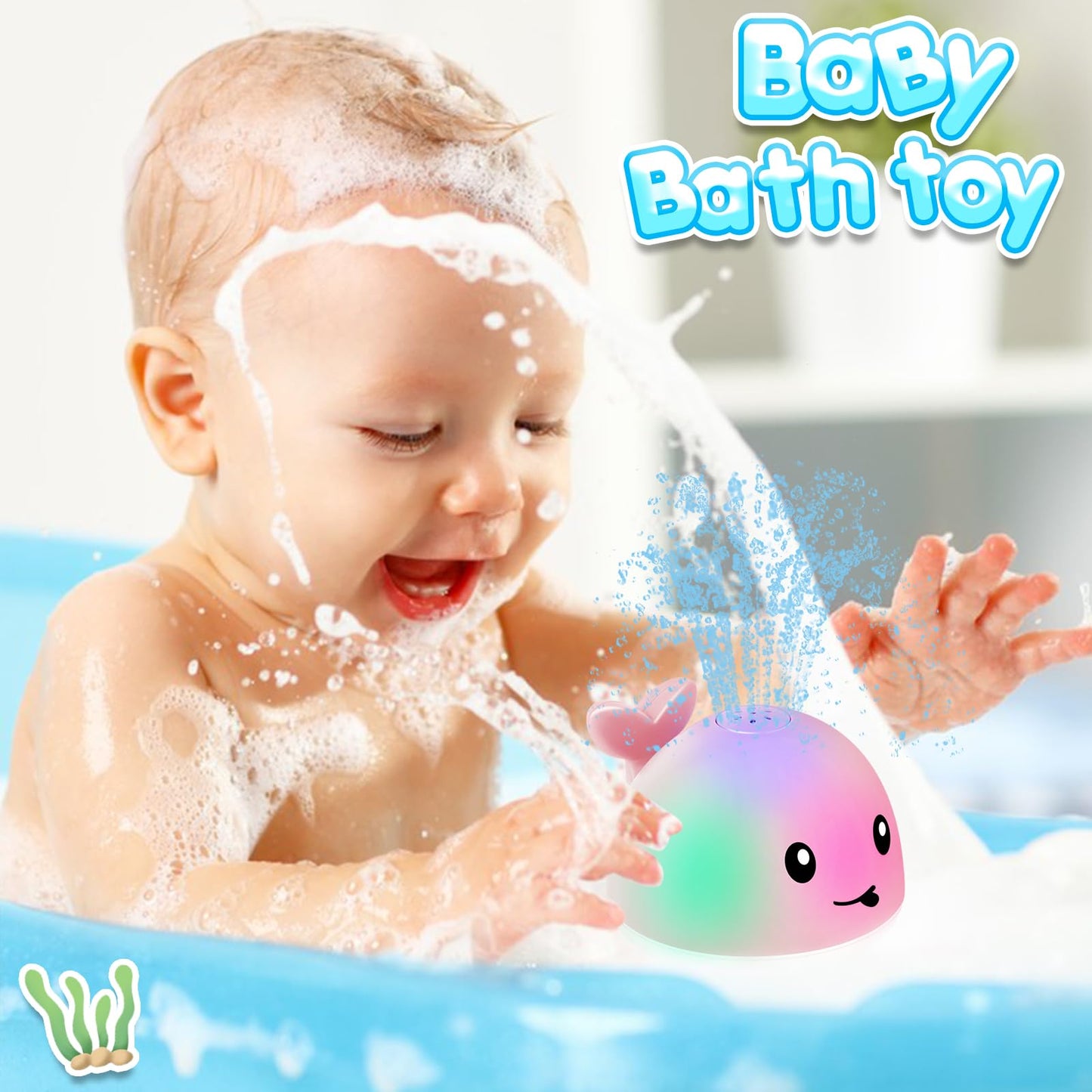 ANGGIKO Baby Girl Bath Toys, Pool Water Table Toy for Babies 1 Year Old Girl Gift, Toddler Bath Toys for Kids Ages 1-3 Light Up Whale Bath Toy Sprinkler Summer Bathtub Fountain Baby Toy 6-12-18 Months