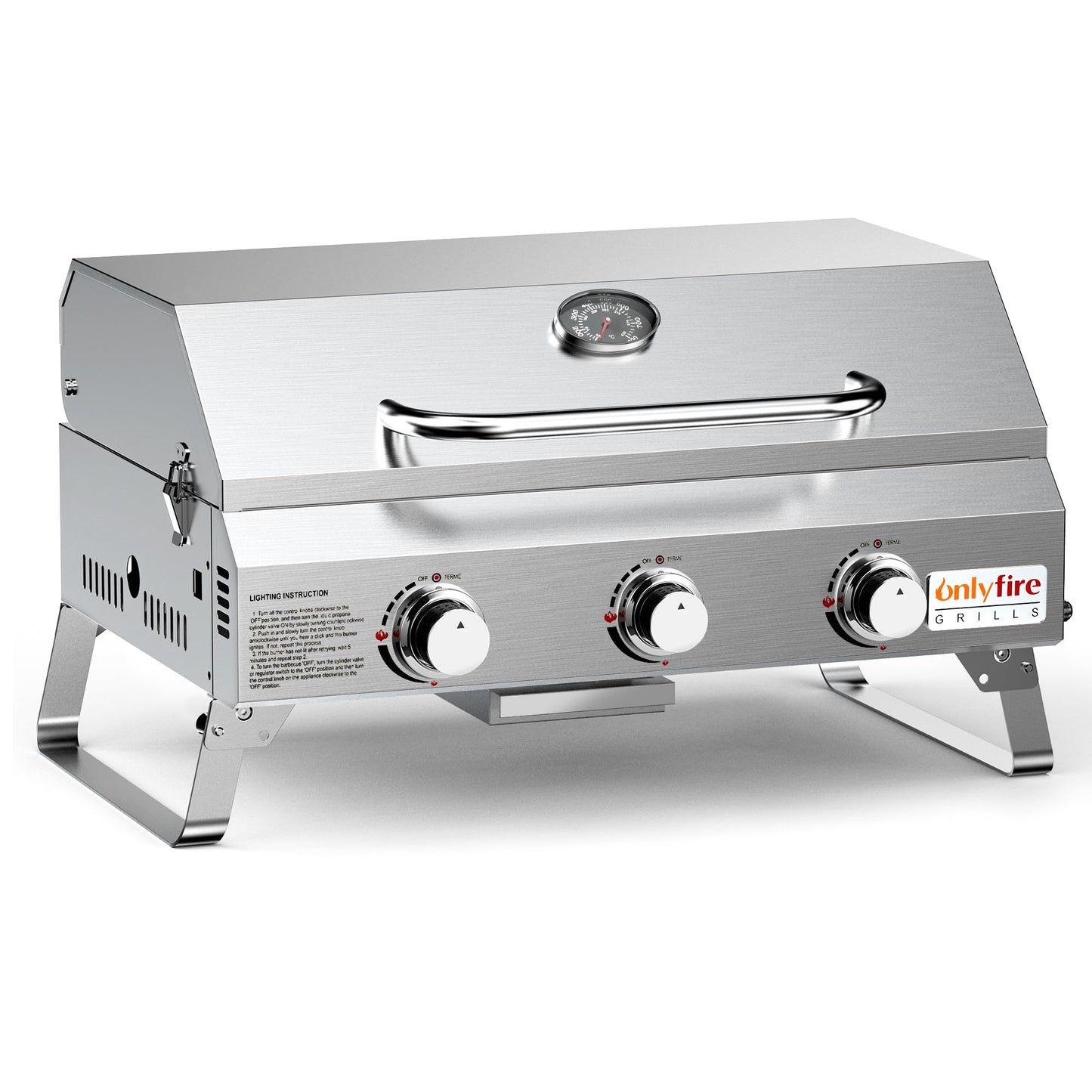 Tabletop Gas Grill 3 Burners, Portable Propane BBQ Grill with Foldable Legs & 22" Stainless Steel Grate for Outdoor Patio Backyard Barbecue, Camping Tailgating RV, 24000BTU High Output, Classic GS307