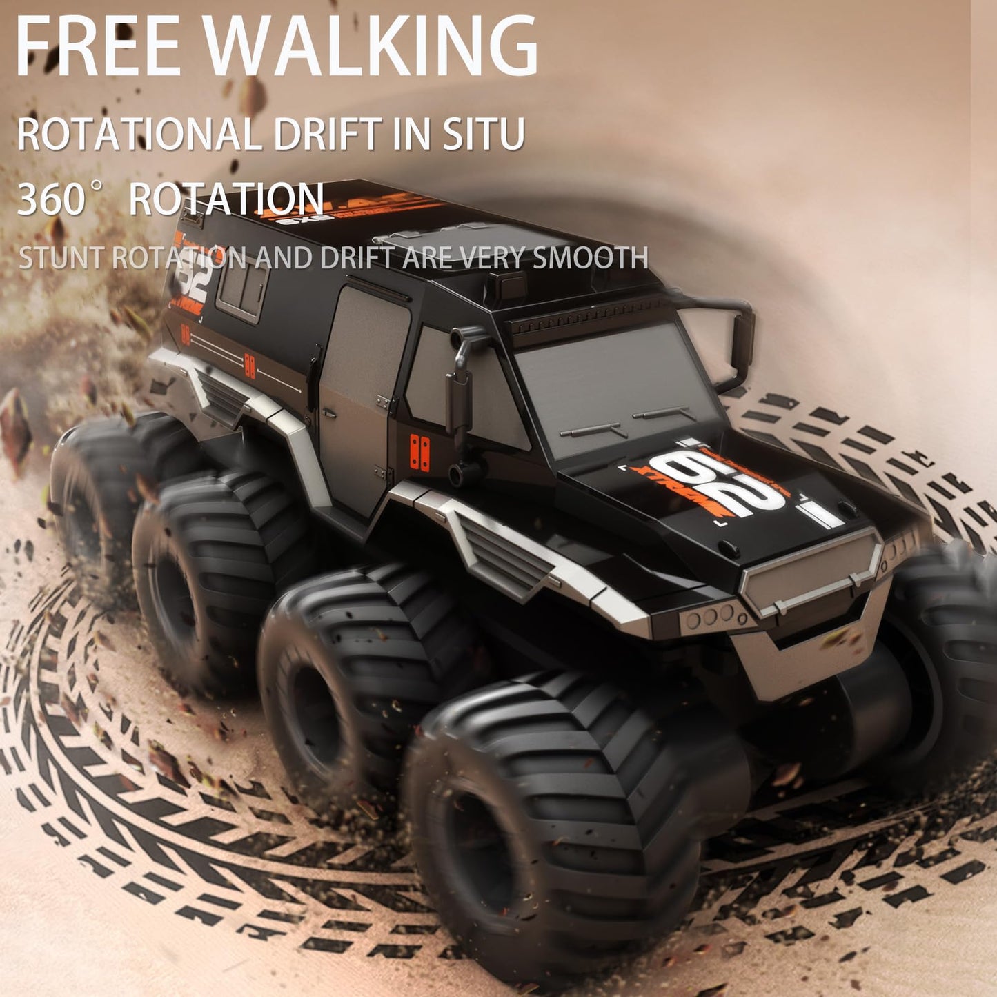 KB KAIBO 1:12 Large Amphibious Remote Control Car Monster Truck - 8WD All Terrain Waterproof Toy for Kids, 7.4V High-Speed Remote Control Car for Boys Girls Ages 6-12, Perfect Birthday Gifts -Yellow