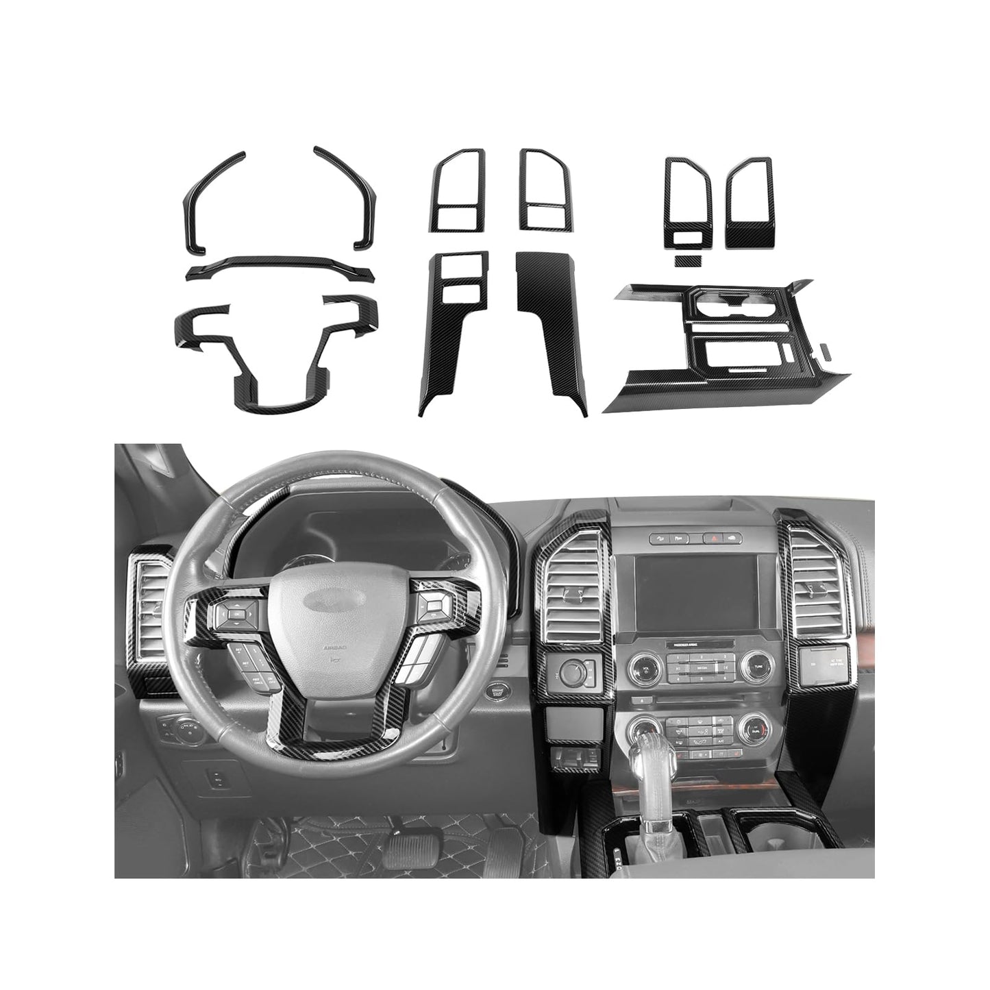 JeCar 12pcs Carbon Fiber Interior Trim Kit for 2015-2020 Ford F150 Interior Accessories