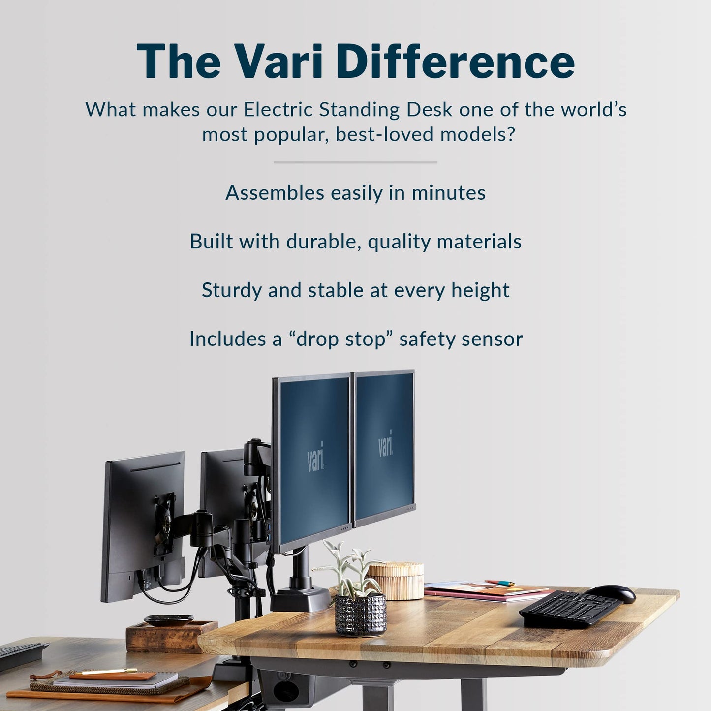 Vari Classic Electric Standing Desk - VariDesk Height Adjustable Sit/Stand Desk - Dual Motor with Memory Presets, Stable T-Style Legs - Gaming or Home Office Workstation - 60”x30”, Reclaimed Wood