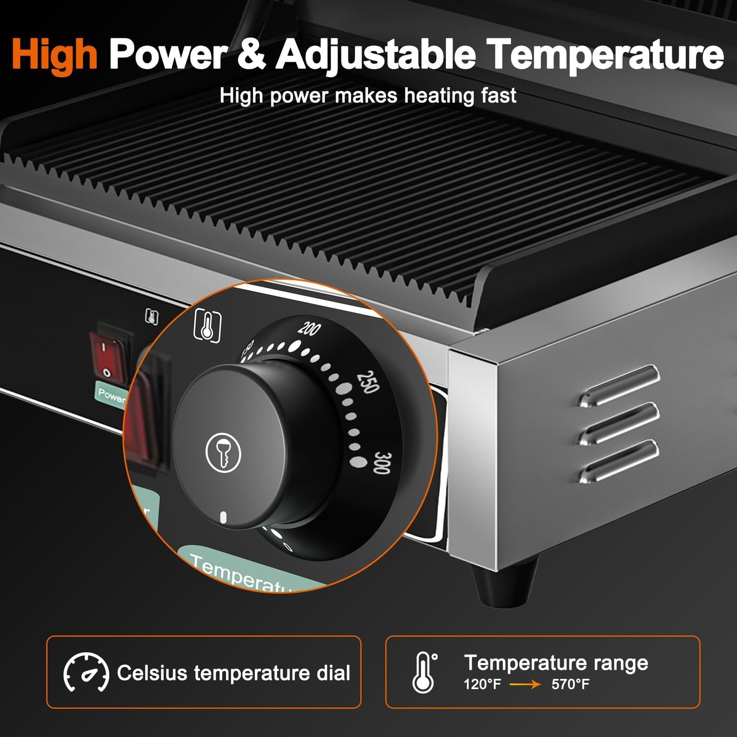 Culistra Commercial Panini Grill, 1700W Electric Sandwich Panini Maker, 50-300℃(120-570℉), Stainless Steel Sandwich Press Grill, for Catering, Restaurant, Snack Stand, CE Certified