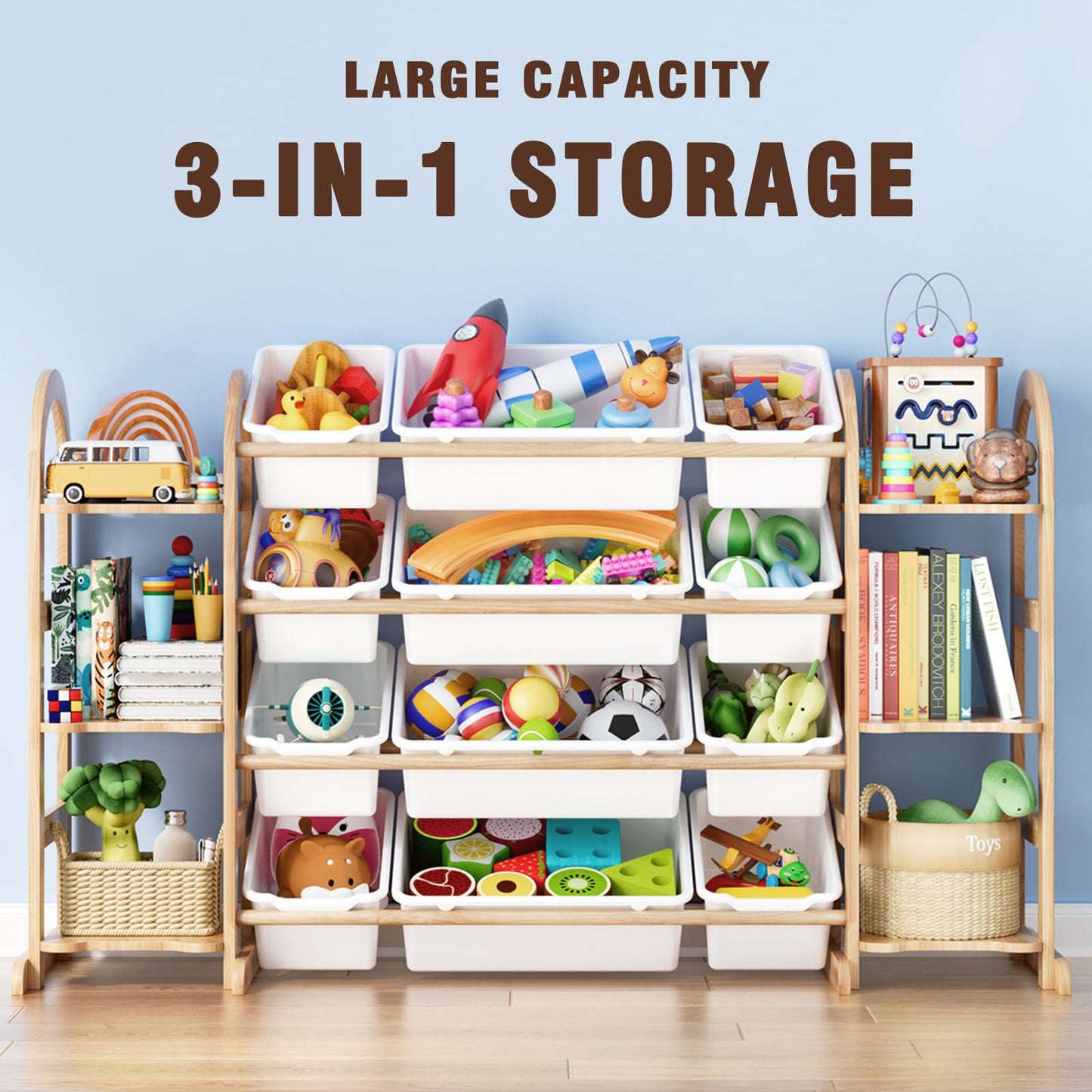 FIKSG Kids Toy Storage Organizer - Toy Organizers and Storage with 6 Shelves and 12 Bins,Kids Toy Organizer for Playroom, Bedroom, Nursery, 53 Inches Wide